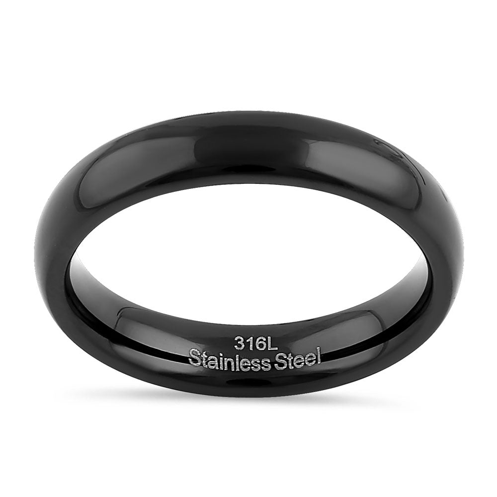 Premium 4mm Stainless Steel Black High Polish Band Ring for Men & Women - Durable Wedding, Engagement, or Fashion Jewelry Gift
