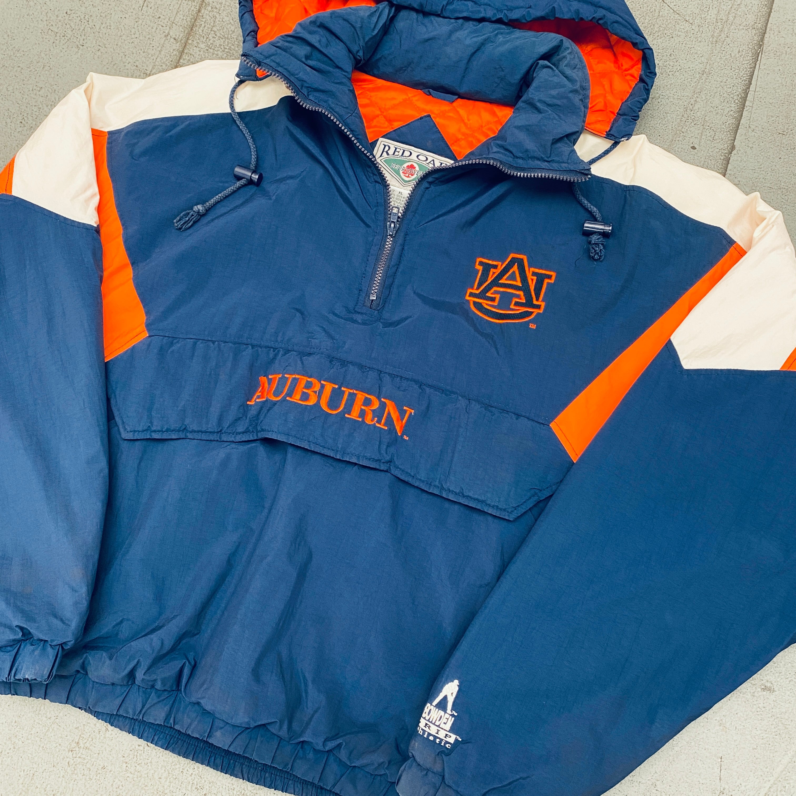 1990's Auburn Tigers 1/4 Zip Reverse Embroidered Script Spellout Jacket - Vintage College Football Pullover (L/XL) for Game Day & Alumni Events