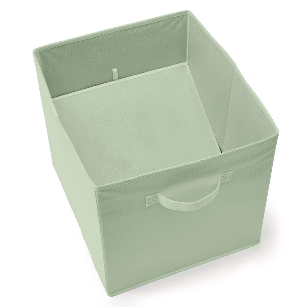 EZOWare Set of 6 Foldable Fabric Storage Bins, 13x15x13 Inch Collapsible Organizer Cubes with Handles for Clothes, Toys, Nursery - Pastel Green | Space-Saving Home Organization for Closet, Shelves & Kids Room
