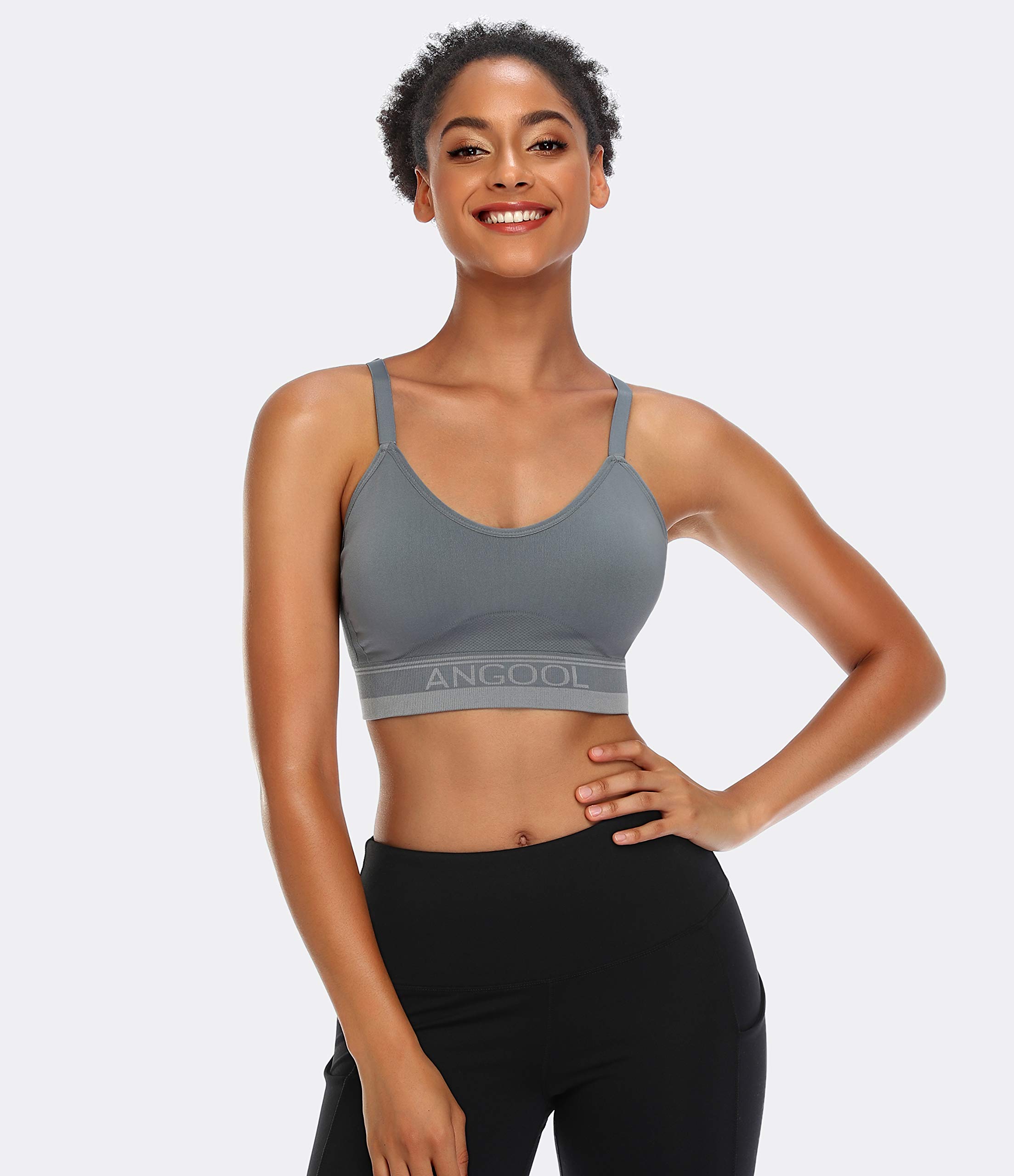 ANGOOL Women's Longline Medium Support Sports Bra - Wirefree Padded Yoga Bra with Adjustable Straps for Running, Gym & Workout
