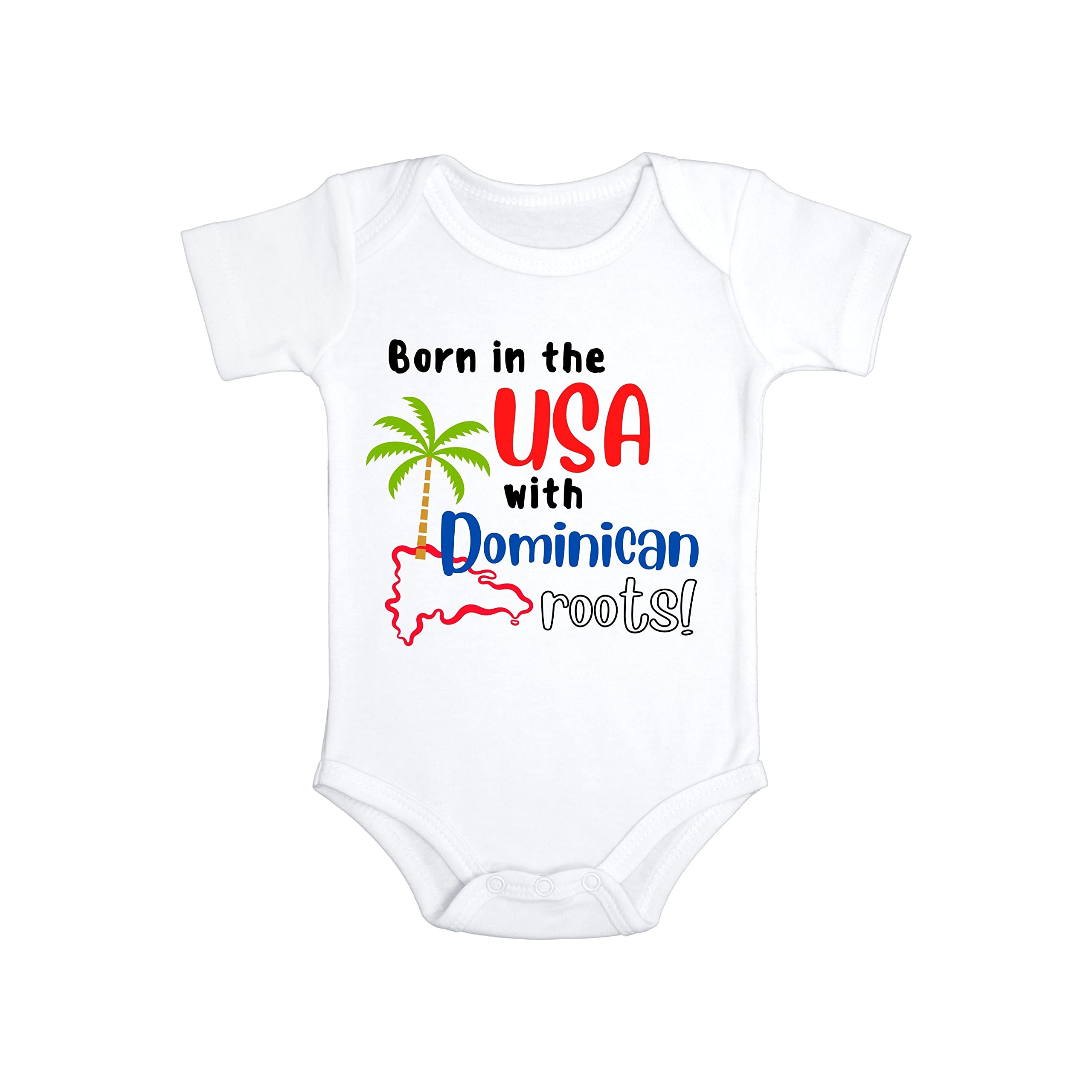 Born in the USA with Dominican Roots Baby Bodysuit - Soft Cotton Newborn Onesie | Perfect Dominican-American Baby Gift for Baptism, First Birthday & Family Photos