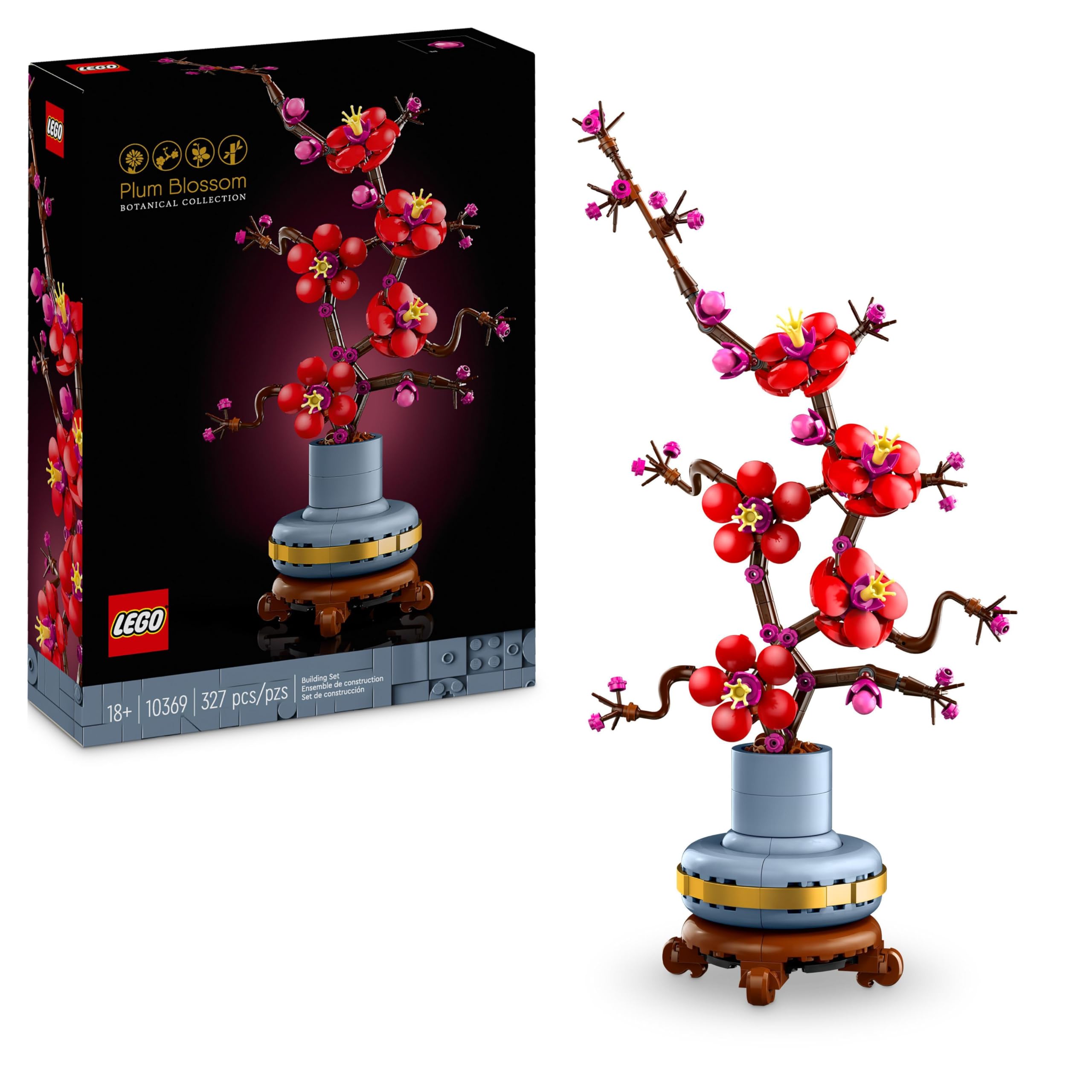 LEGO Botanicals Plum Flower Artificial Plant Set - DIY Building Kit for Adults - Home & Office Decoration - Relaxing Activity Gift for Women & Men (10369) | Perfect for Home Decor, Office Desk, and Stress Relief