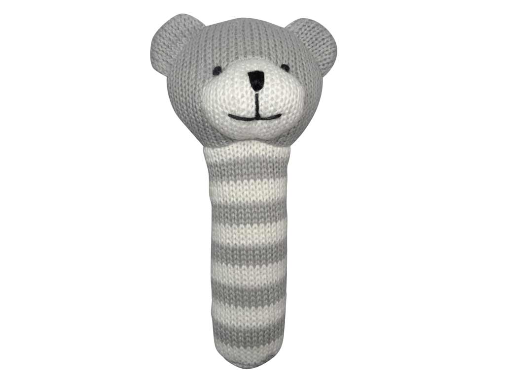 Soft Grey Knitted Teddy Bear Hand Rattle Toy - Perfect Baby Shower Gift for Newborns & Infants - Cute Sensory Toy for Teething, Playtime & Early Development