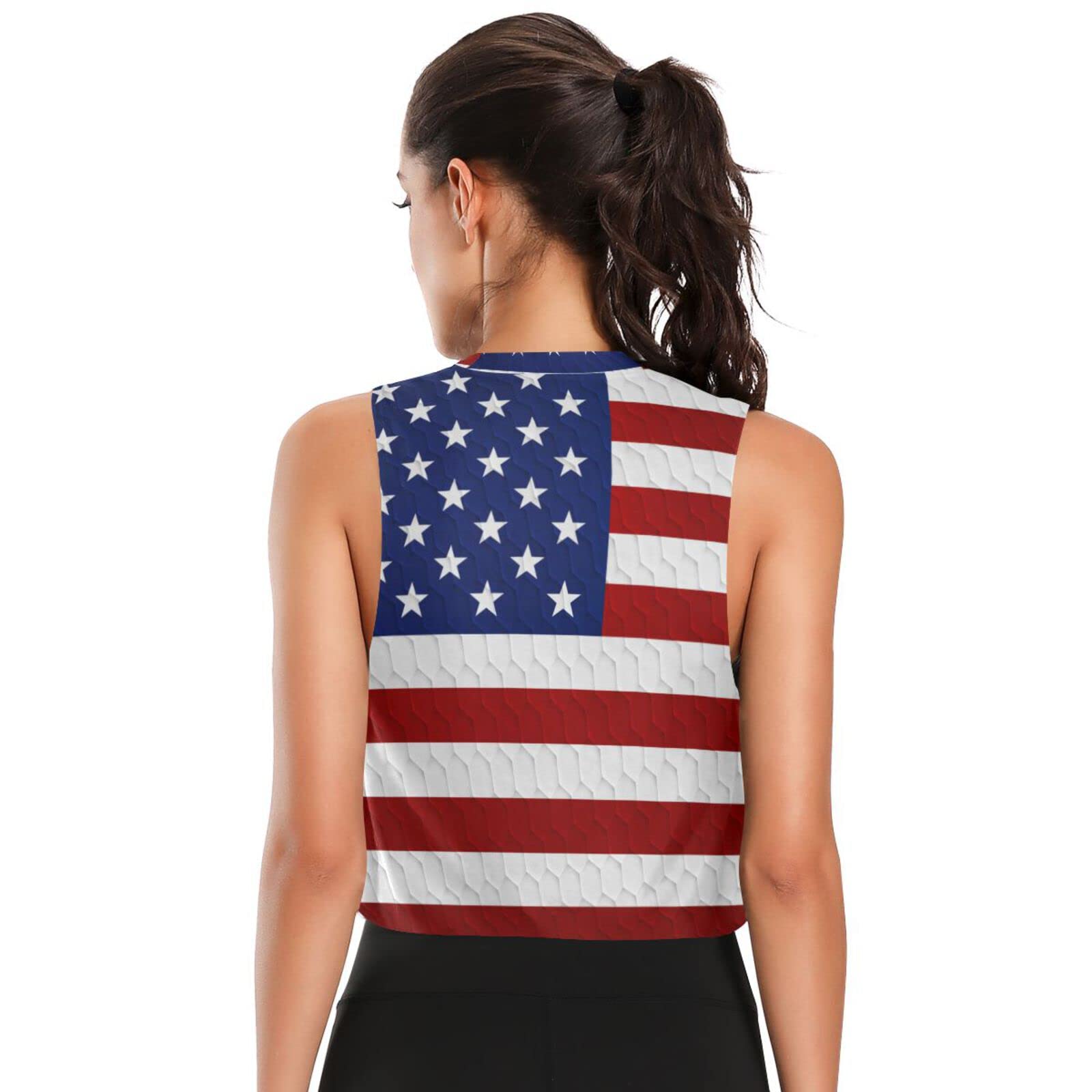 American Flag Women's Sleeveless Crop Top - Athletic Running Tank Top for Workout & Patriotic Events | Gym, Jogging, 4th of July Outfit