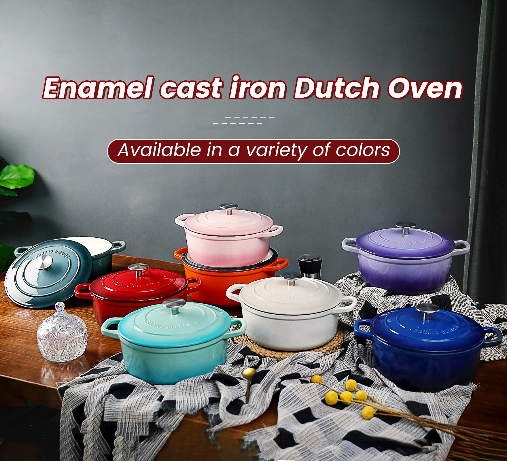 Premium 5.5 Quart Enameled Cast Iron Dutch Oven with Dual Handles - Slate Blue - Perfect for Braising, Stewing, Baking & Slow Cooking Soups