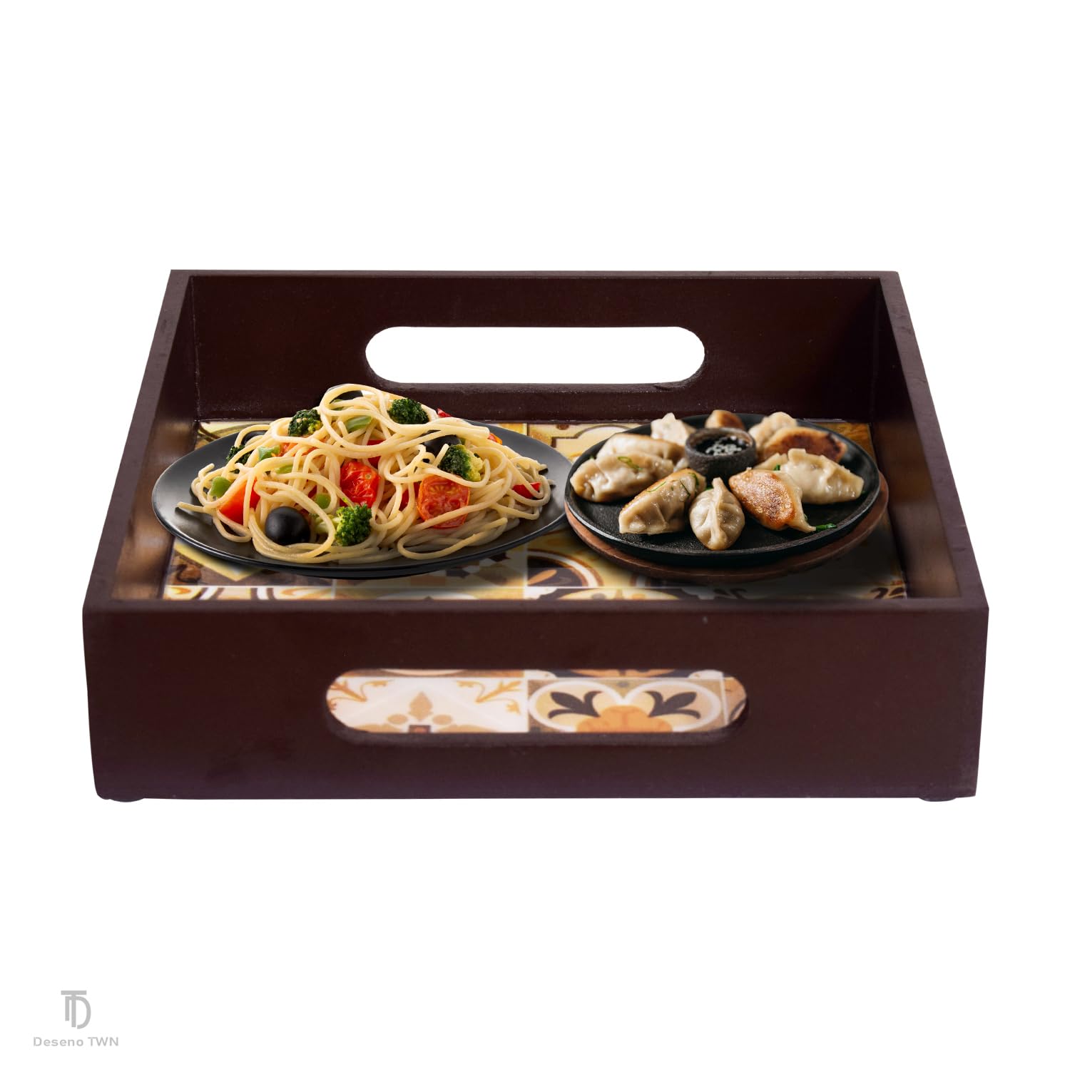 Deseno TWN 8x8 Inch Wooden Square Serving Tray - Kitchen Organizer, Dining Table Decor, Dry Fruit & Snack Tray with Meena Work Design - Perfect for Parties, Tea Time, and Home Decor