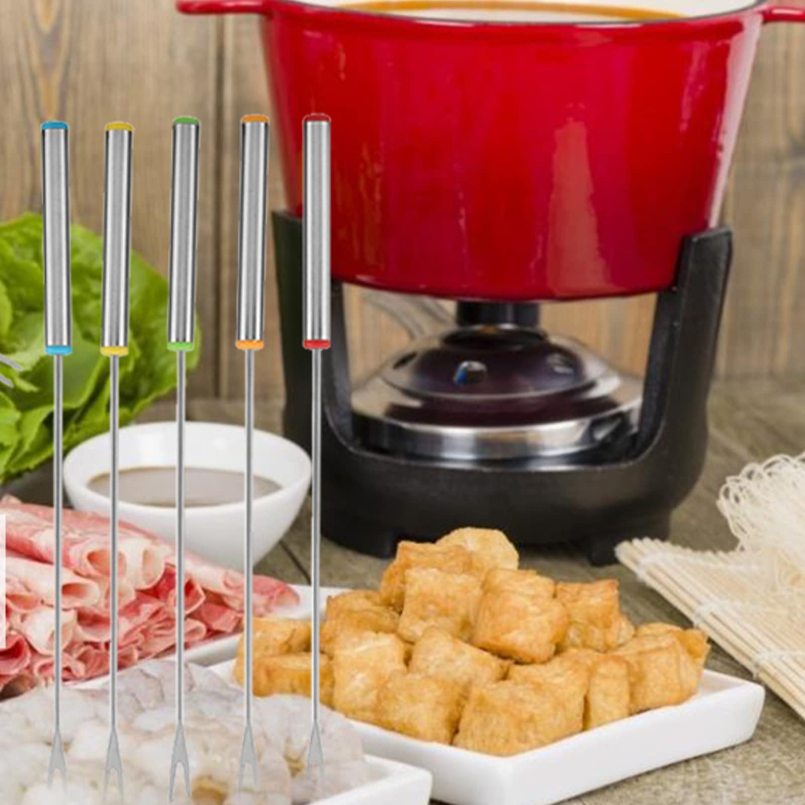 6-Piece Stainless Steel Fondue Forks Set for Chocolate, Cheese & Dessert - Durable Kitchen Tools & Tableware for Parties, Dinner & Entertaining