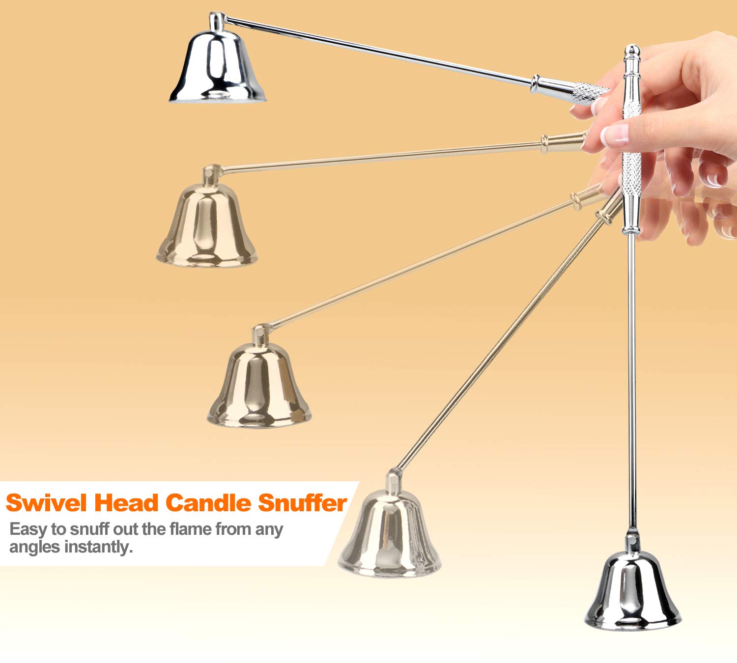 GOSGOONE Silver & Black Candle Snuffer with Long Handle - Elegant Hinged Candle Extinguisher Tool for Safely Putting Out Candles - Perfect for Home Decor, Romantic Dinners, and Church Ceremonies