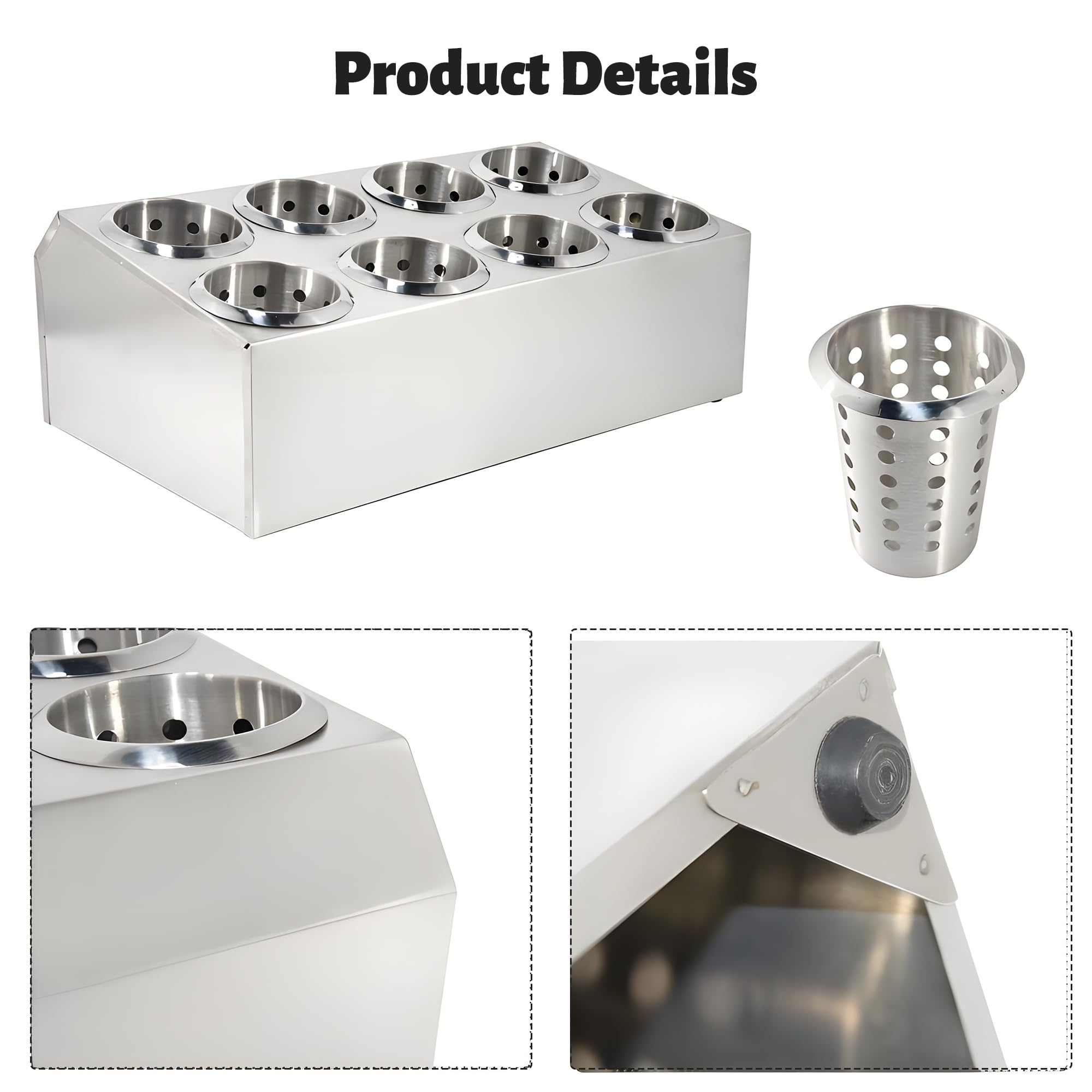 Stainless Steel 8-Hole Flatware Holder - Commercial Utensil Storage Caddy & Drying Rack - Countertop Silverware Organizer for Restaurants, Hotels, Buffets - Perfect for Kitchen, Dining Room, and Food Service Areas