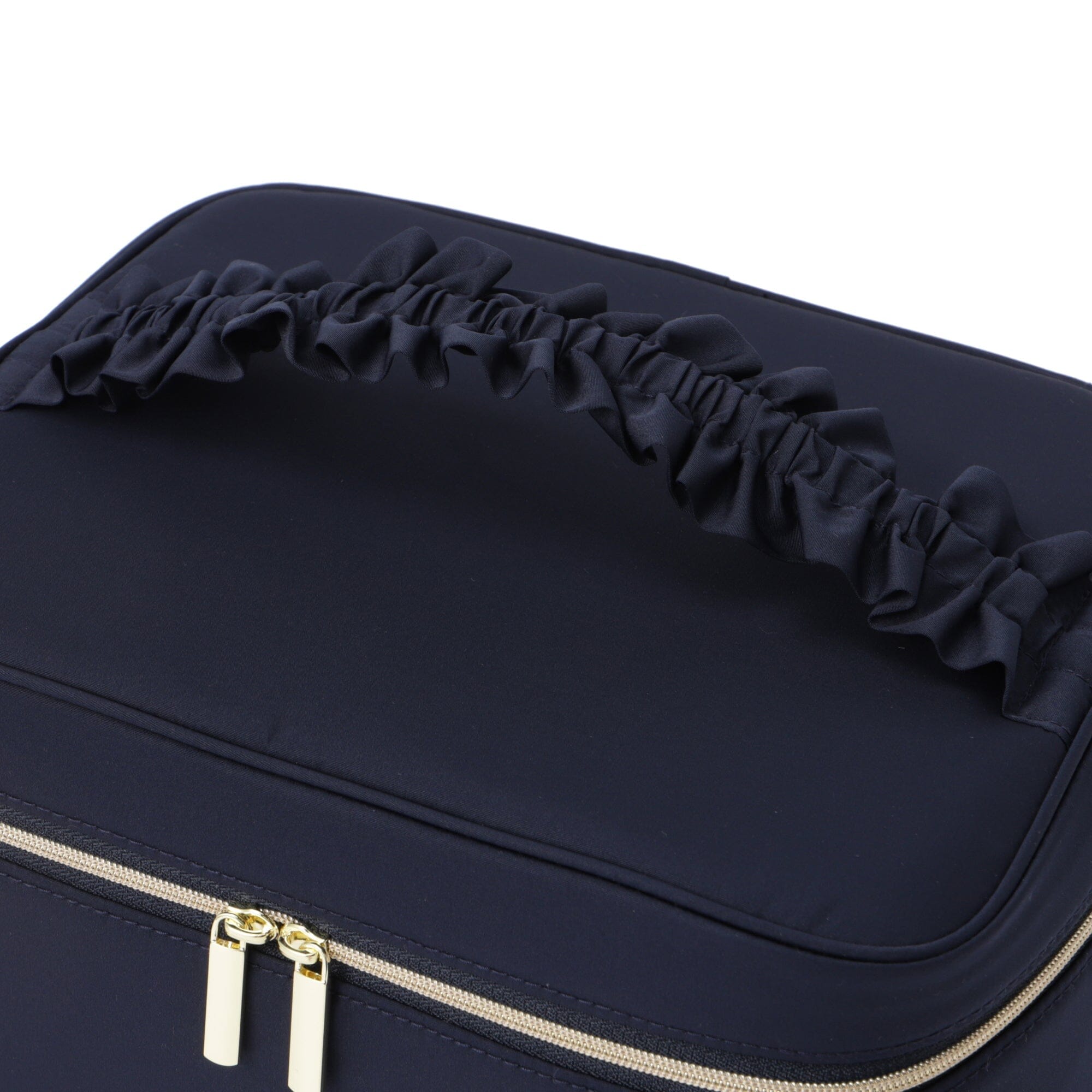 Frilled Vanity Pouch for Women - Navy Blue Makeup Bag with Zipper Closure | Perfect for Travel, Gym & Everyday Essentials Storage