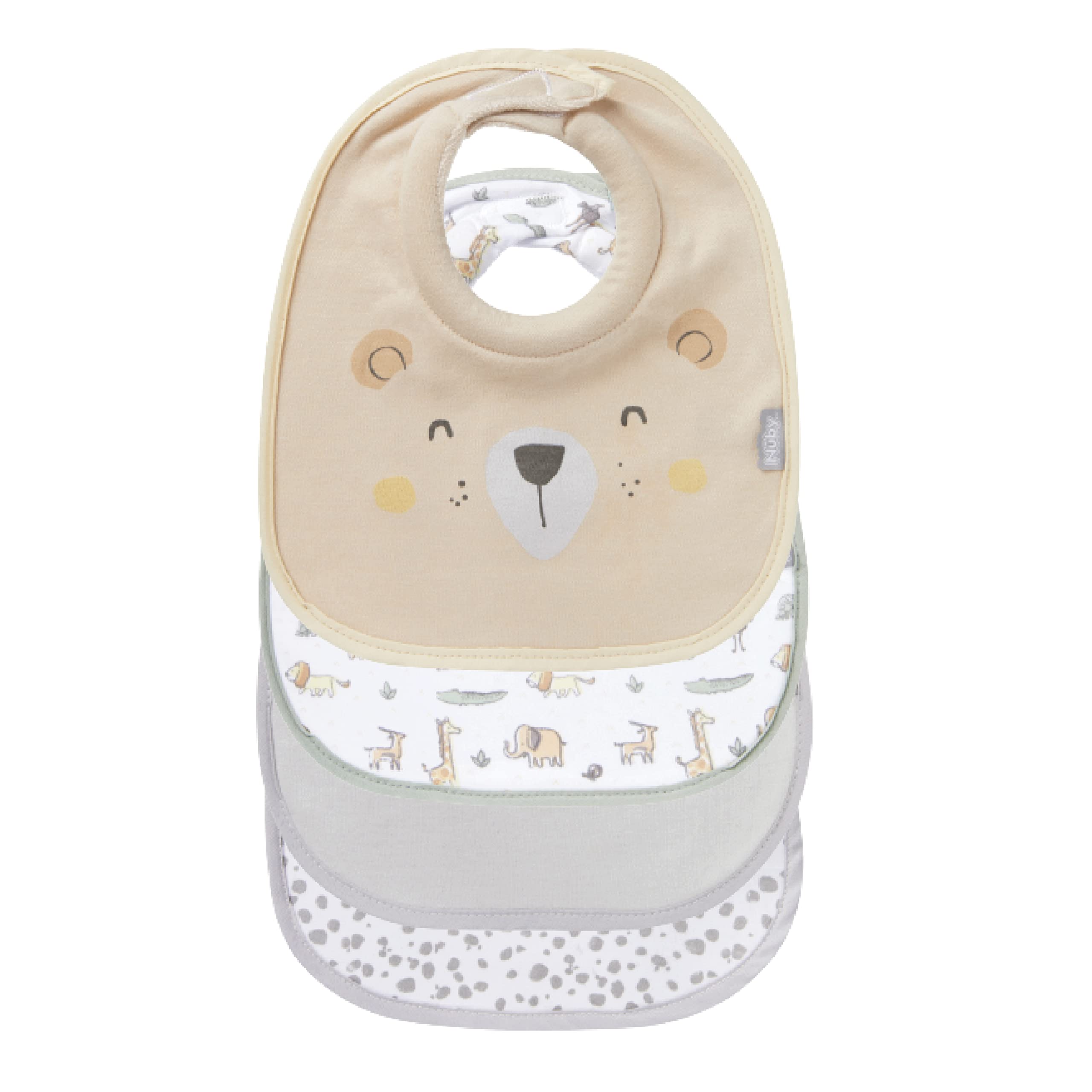 Nuby Snug and Dry Bibs - Organic Cotton Baby Bibs with Padded Neckline, Machine Washable, One Size (Pack of 4) - Perfect for Feeding, Drooling & Messy Mealtime Protection