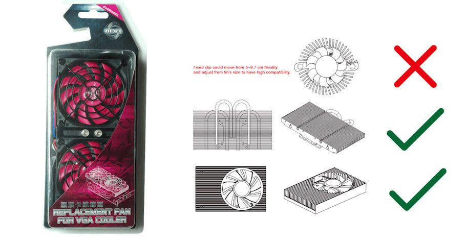 Evercool RVF 2F Universal VGA Cooler with Dual 80mm Fans - Replacement GPU Cooling Solution for Gaming PCs and Workstations
