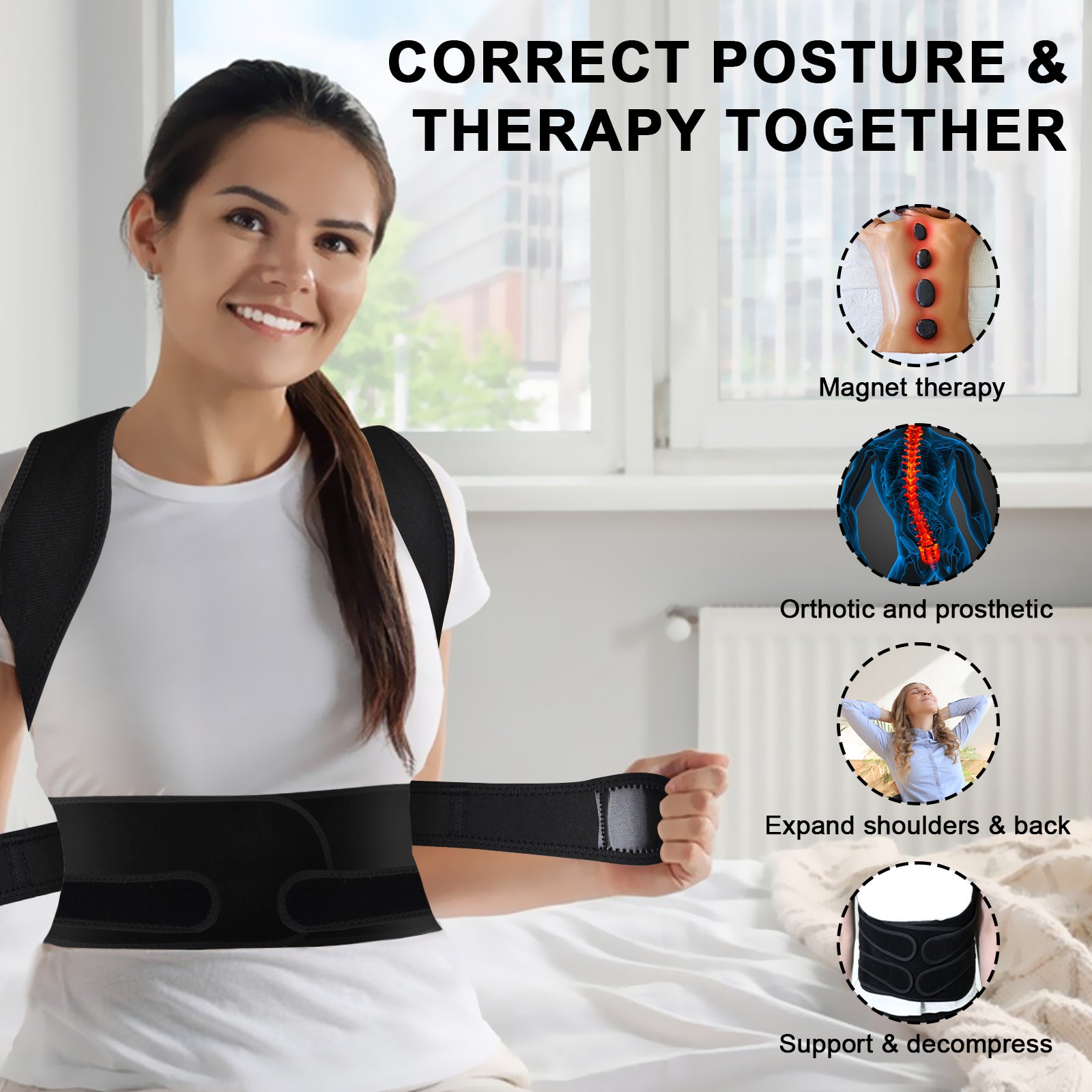 Wetene Adjustable Lightweight Back Brace & Posture Corrector for Women & Men - Scoliosis & Hunchback Support (Medium) - Ideal for Office Work, Driving & Daily Pain Relief