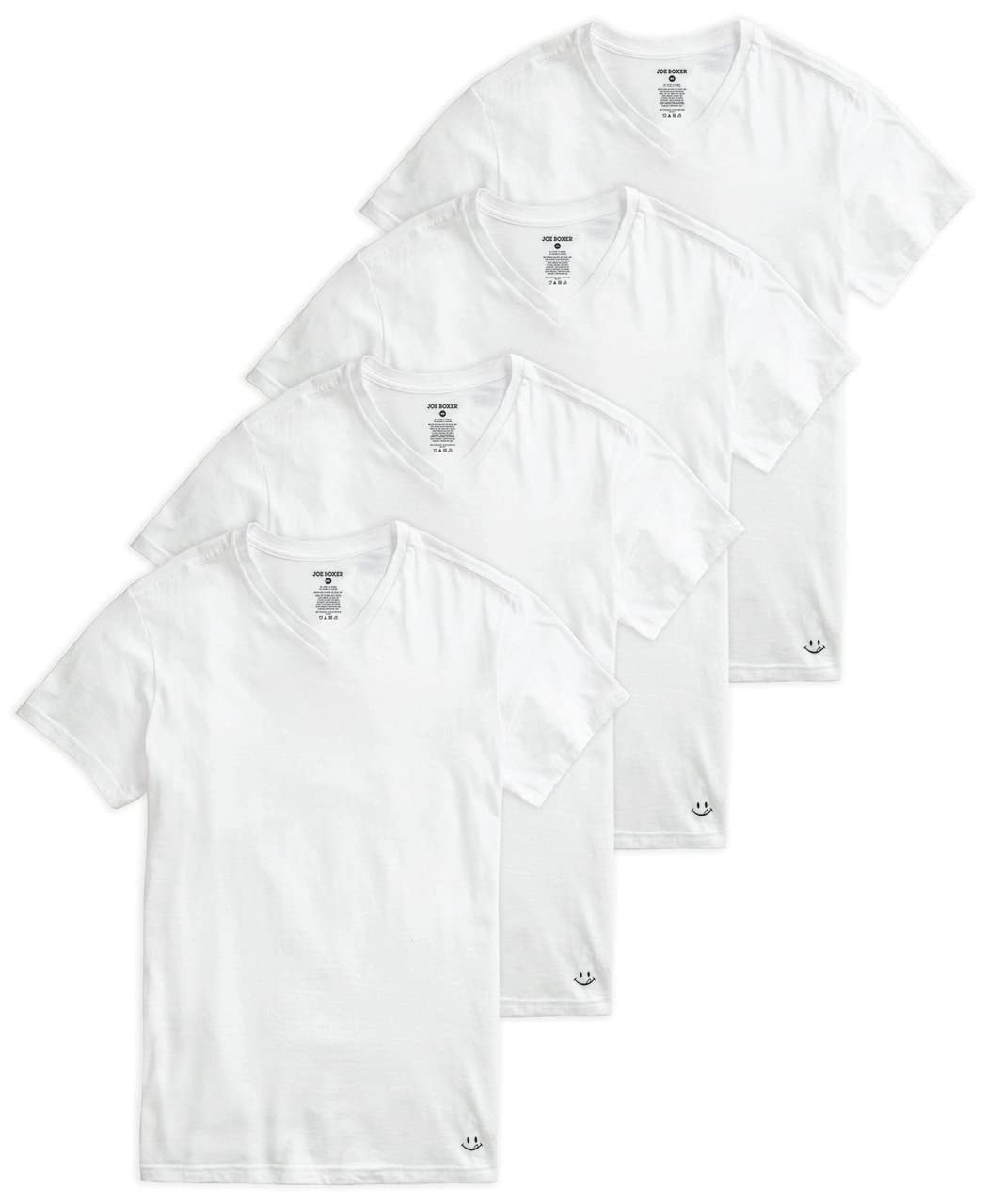 JOE BOXER Men's V-Neck Undershirts 4-Pack - Soft Cotton Plain T-Shirts for Casual Wear & Layering - Perfect for Everyday Comfort & Workout