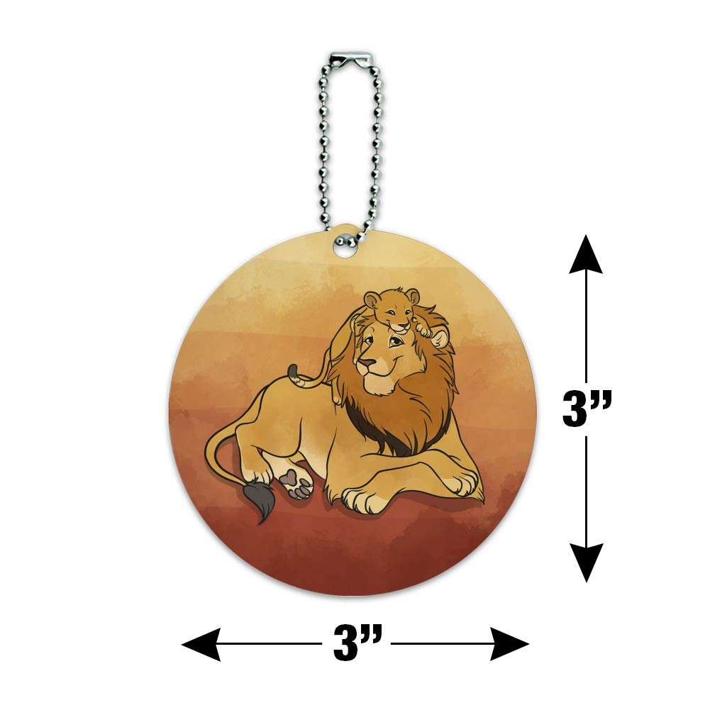 Dad Lion and Cub Round Luggage ID Tag - Personalized Suitcase Name Tag for Carry-On Bags - Perfect for Family Travel, Kids' Luggage Identification & Unique Gift Idea