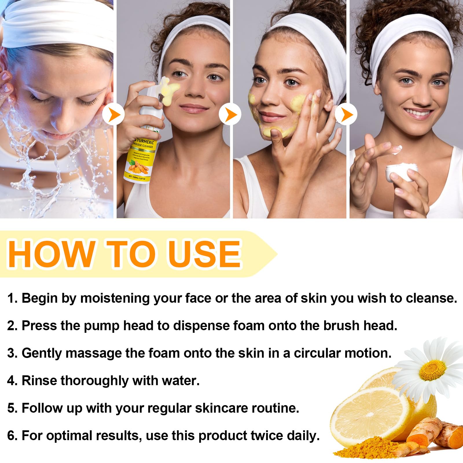 Turmeric & Kojic Acid Facial Cleansing Mousse - Deep Pore Cleanser for Skin Brightening, Firming & Keratin Removal (150ml) | Gentle Face Wash for Daily Skincare Routine & Acne-Prone Skin