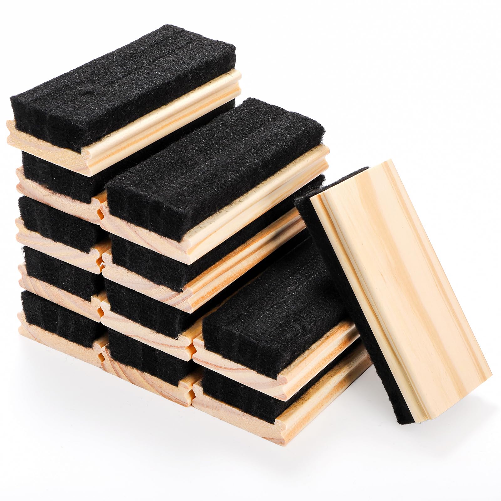 Elsjoy 12 Pack Wood Felt Chalkboard Erasers - Dustless Blackboard Chalk Cleaner for Classroom, School, Office & Home Use - Perfect for Teachers, Students & Chalkboard Cleaning