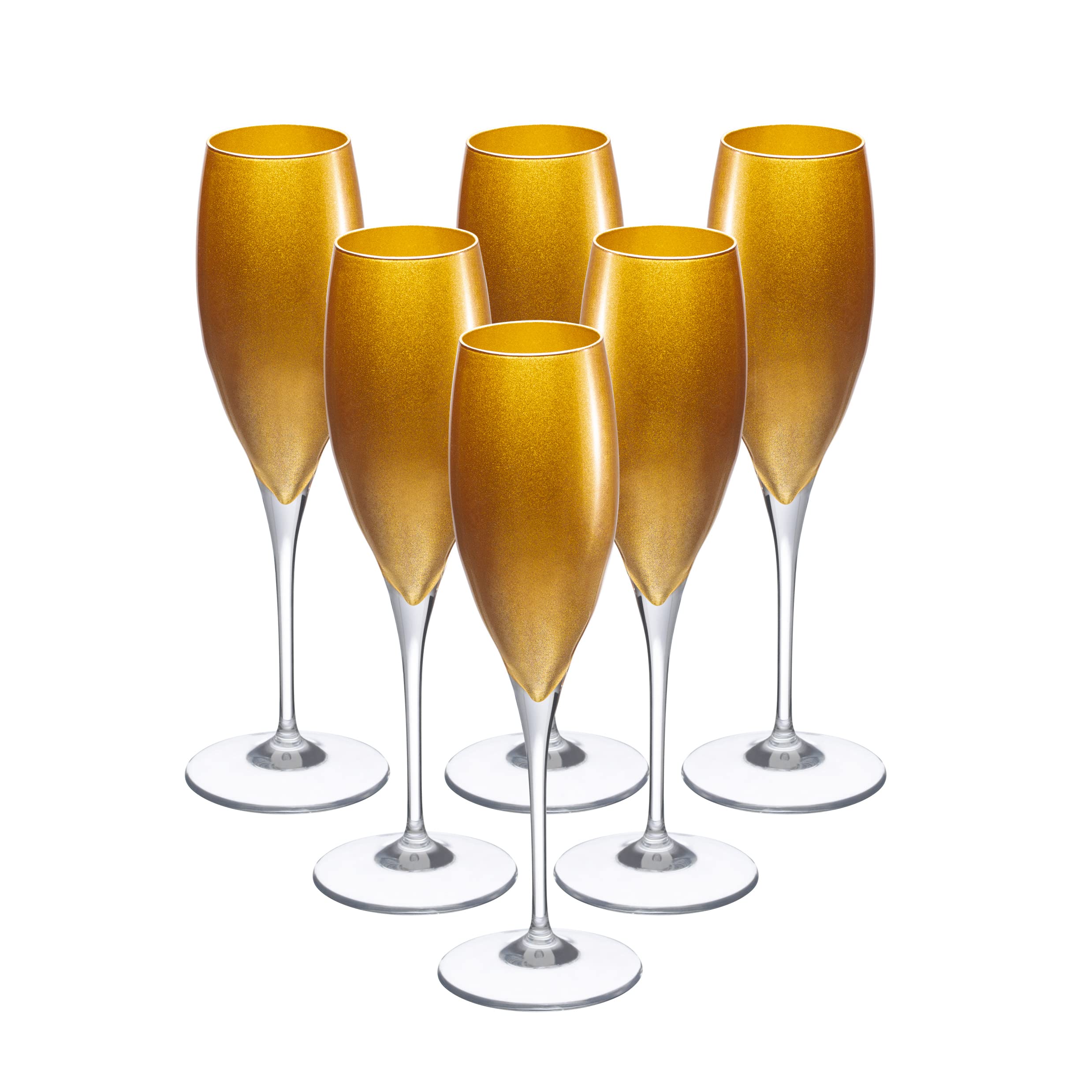 Premium Barski Crystal Champagne Flutes Set of 6 - 11oz Gold Decorated Wedding Toast Glasses, European Made - Perfect for Weddings, Anniversaries & Celebrations