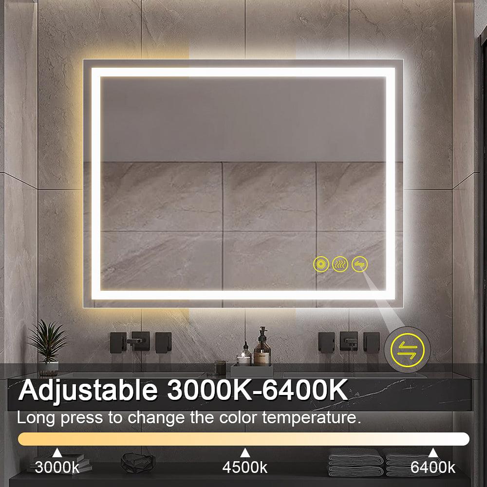GlareGuard Rectangular Anti-Fog Dimmable LED Bathroom Mirror with Backlit - Perfect for Makeup, Shaving & Skincare Routine