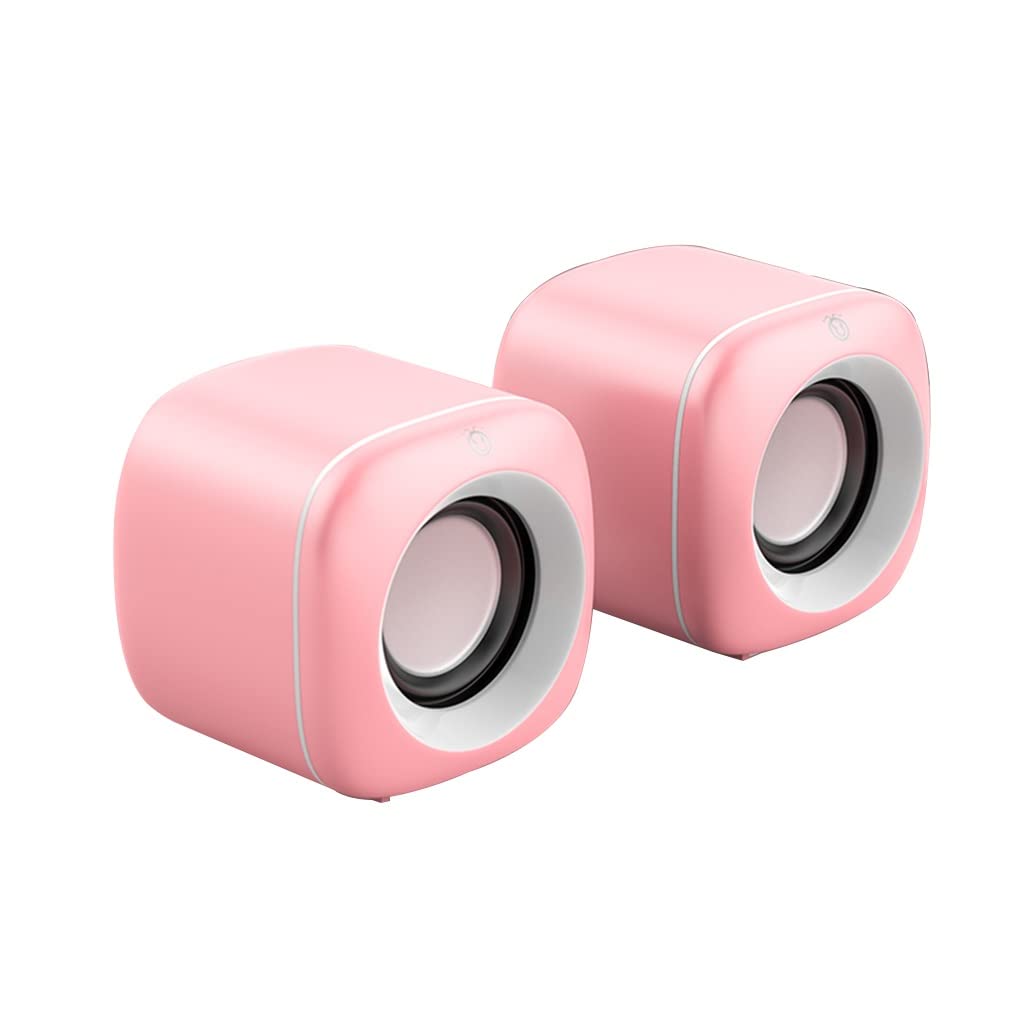 JUEMISSA Pink Compact 7x7cm Wired Multimedia Computer Speakers for Desktop, Office, and Home Use