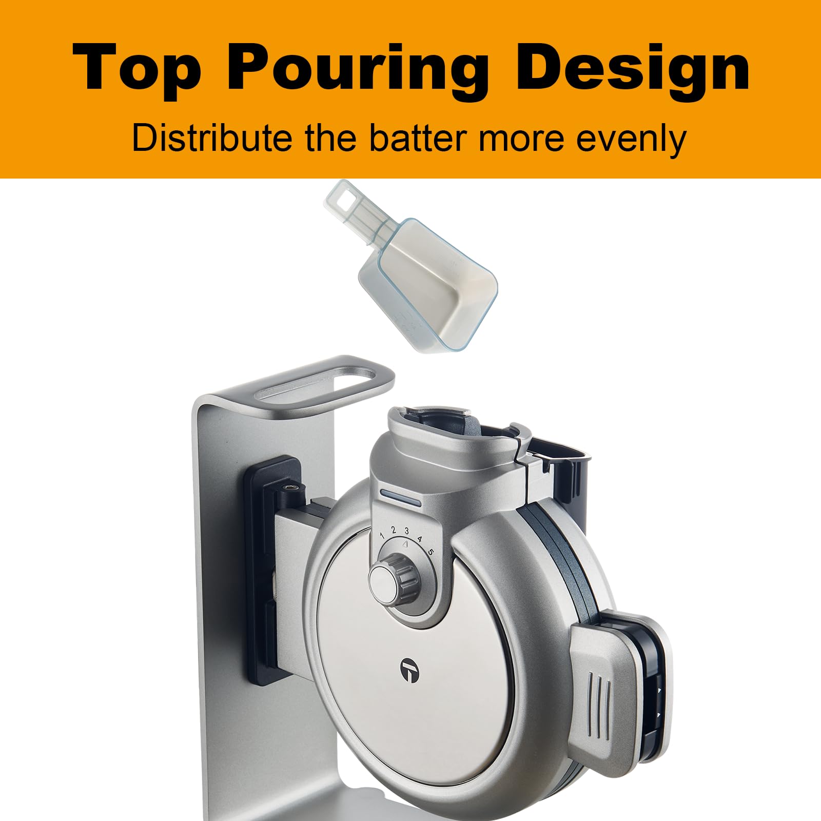 Vertical Belgian Waffle Maker with Non-Stick Plates - 800W Electric Waffle Iron with 5 Browning Settings & Precision-Pour Cup - Perfect for Breakfast, Brunch, and Family Gatherings (Silver)