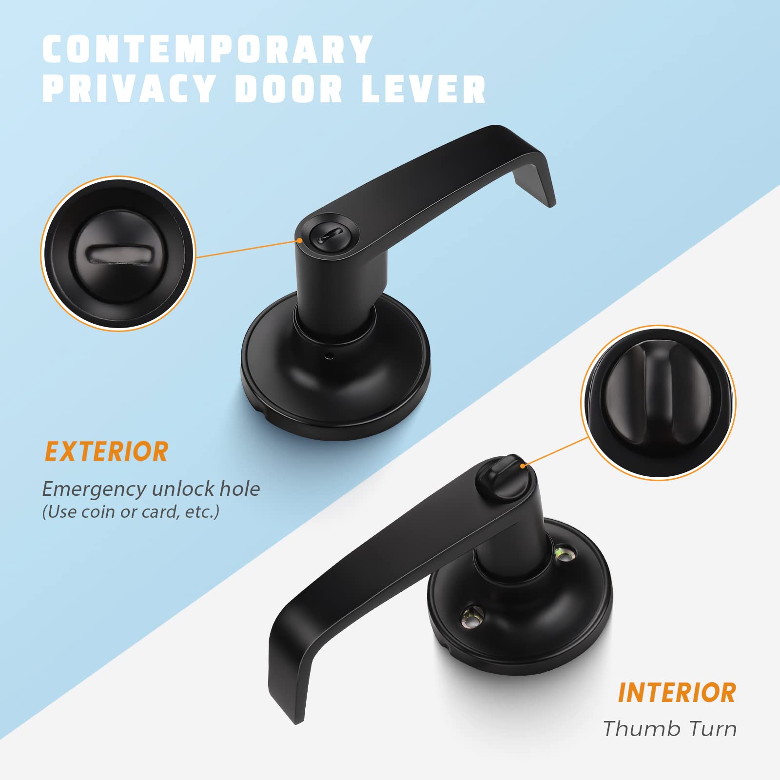 KNOBWELL 4 Pack Black Commercial Door Handles with Lock - Bedroom Lever Handle Set, Reversible for Left/Right Doors - Perfect for Homes, Offices & Hotels