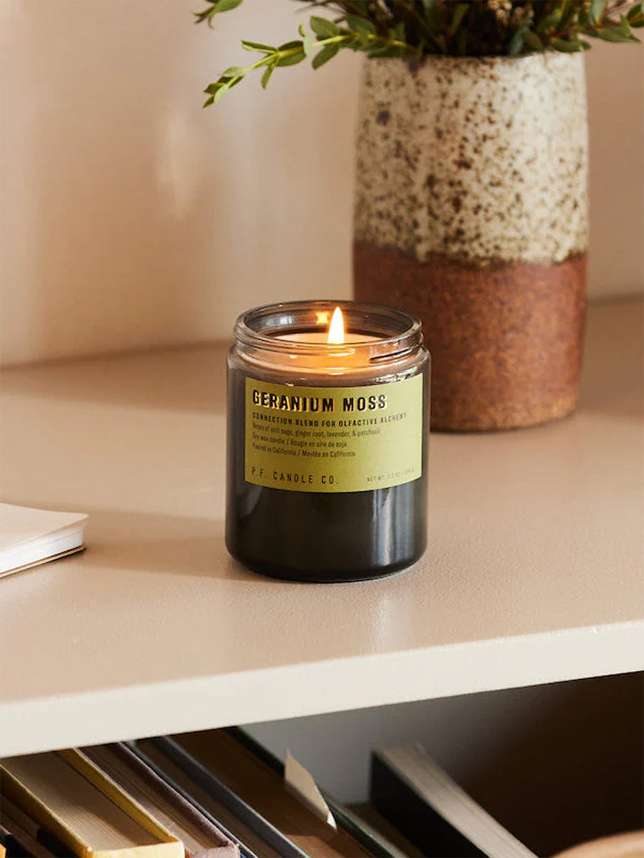P.F. Candle Co 7.2oz Alchemy Candle - Geranium Moss Scented Soy Wax Candle for Home, Relaxation & Aromatherapy | Perfect for Living Room, Bedroom & Spa Decor