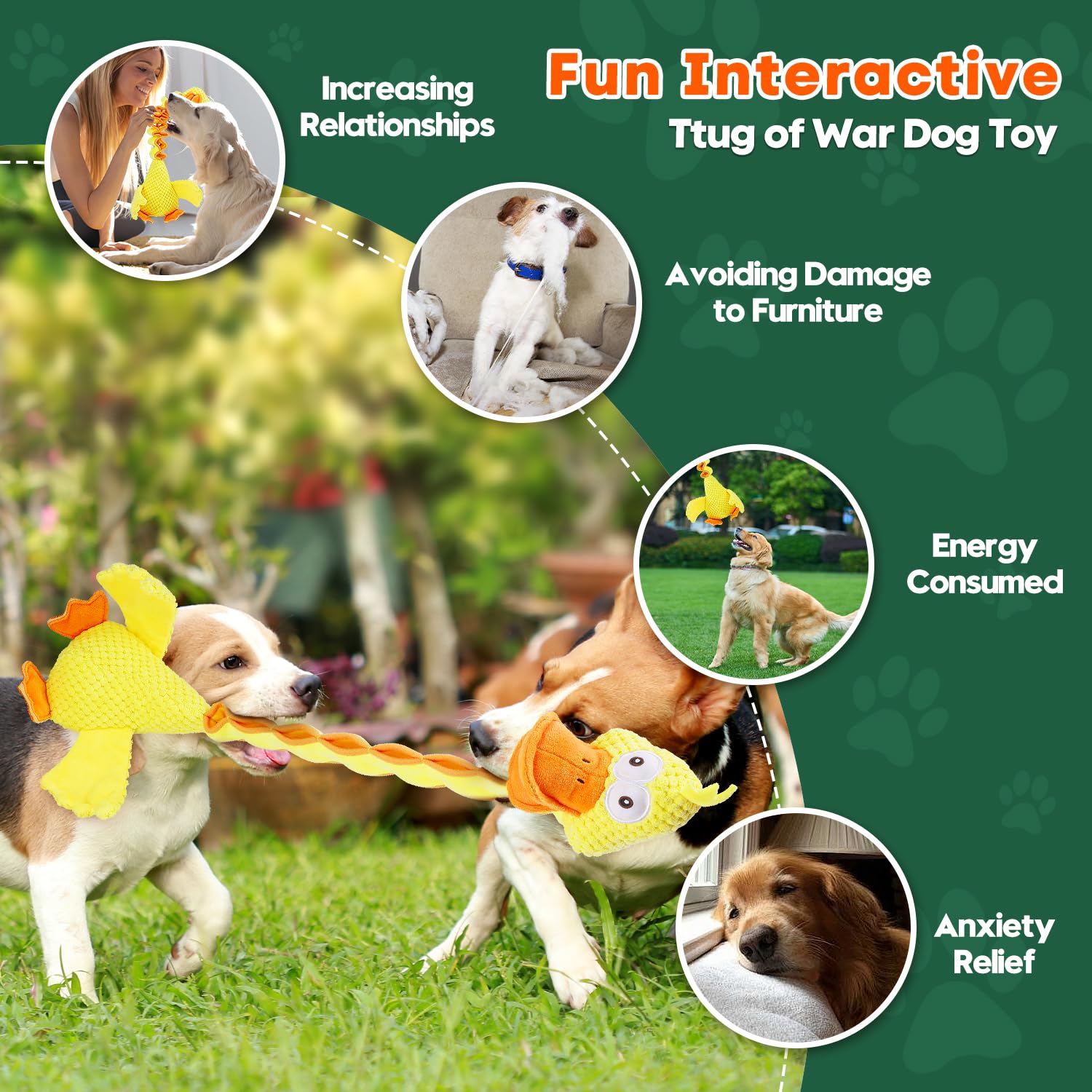 Durable Puppy Chew Toys for Aggressive Chewers - Retractable Tug of War Dog Toys with Squeaker for Small, Medium & Large Dogs (Duck Design) - Perfect for Playtime, Training & Teeth Cleaning
