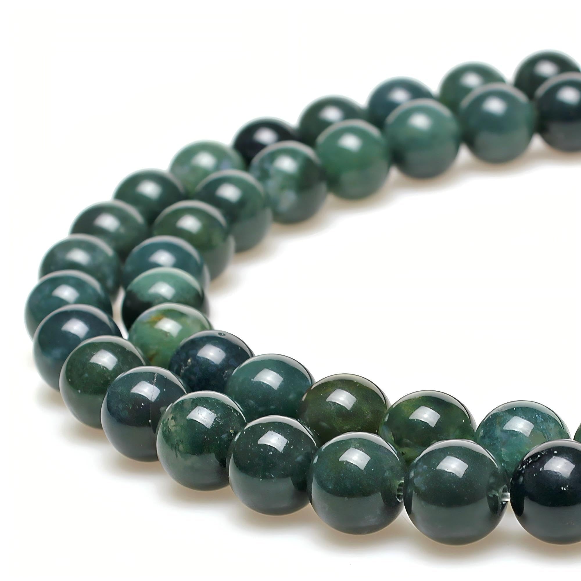 Natural Moss Agate Round Beads 10mm - Healing Crystal Energy Stones for Jewelry Making, DIY Bracelets & Necklaces - Spiritual Balance & Positive Energy for Meditation & Yoga