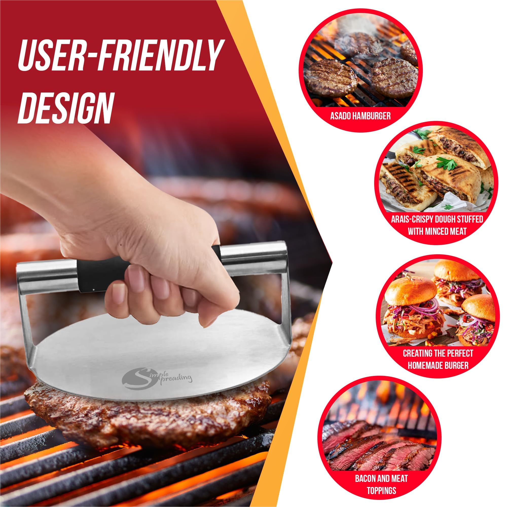 Stainless Steel Smash Burger Press with Fun Quotes - 5.5