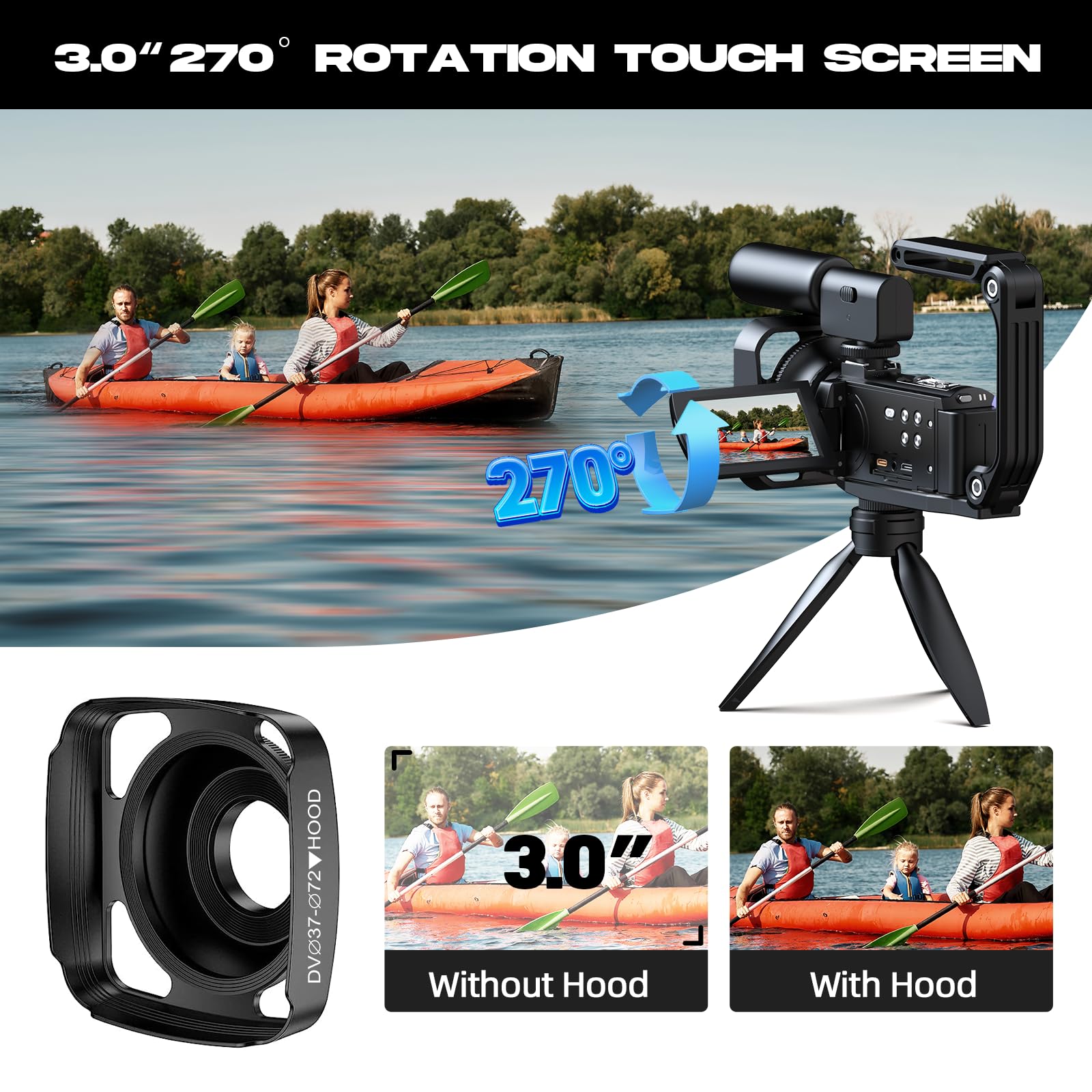 HOTPEAK 5K 56MP WiFi Vlogging Camera with 3