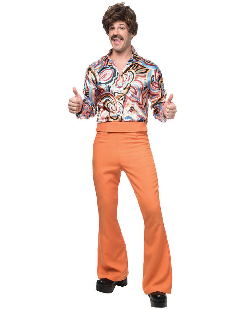 70s Dude Orange Mens Costume - Retro 1970s Hippie Halloween Party Outfit for Men - Perfect for Halloween, Theme Parties & Cosplay Events
