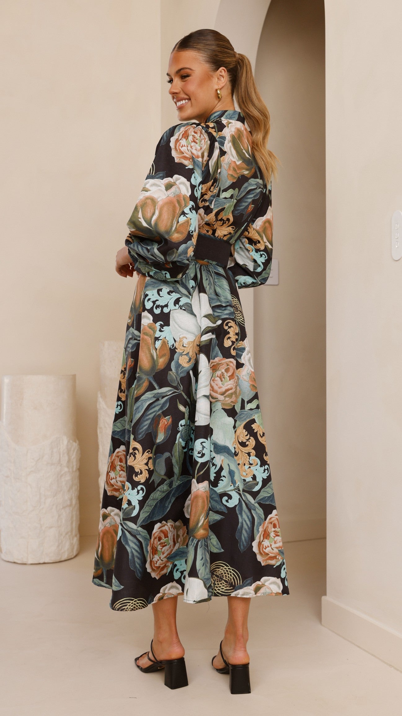 Carmal Long Sleeve Maxi Dress - Donatella Noir - Elegant Flowy Women's Evening Gown for Parties, Weddings & Special Occasions