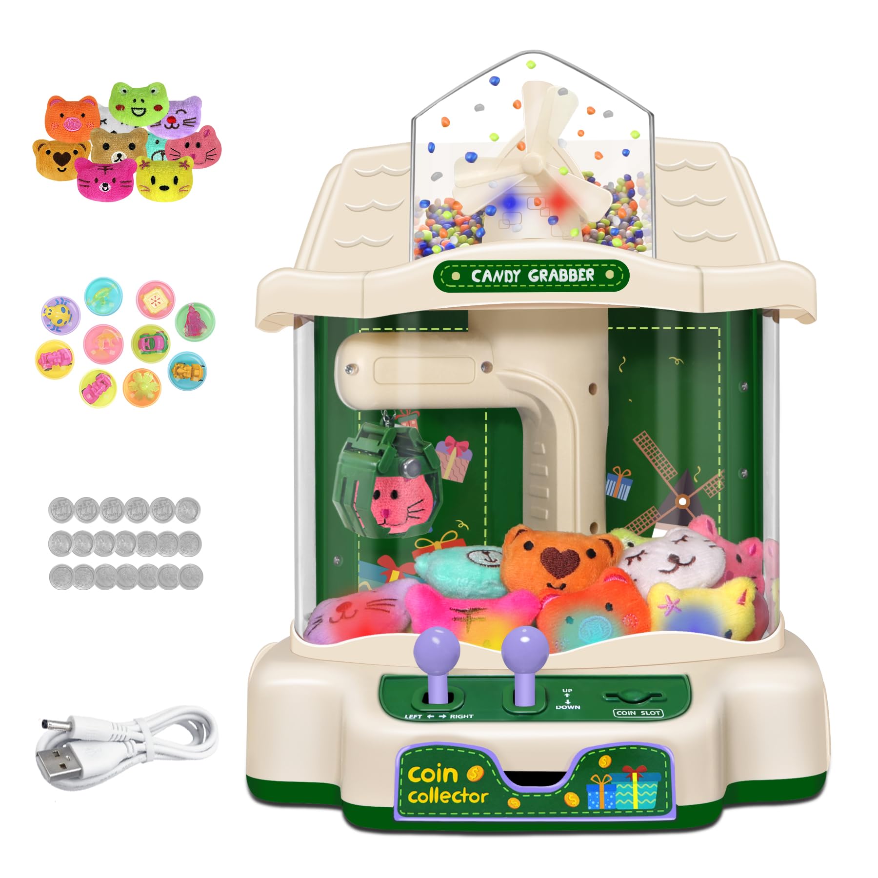 Flareyer Mini Claw Machine Toy for Kids - Windmill Candy Grabber with Music & Lights, Fun Arcade Vending Game for Boys & Girls Ages 6-10 | Perfect Birthday Party Gift & Indoor Family Entertainment