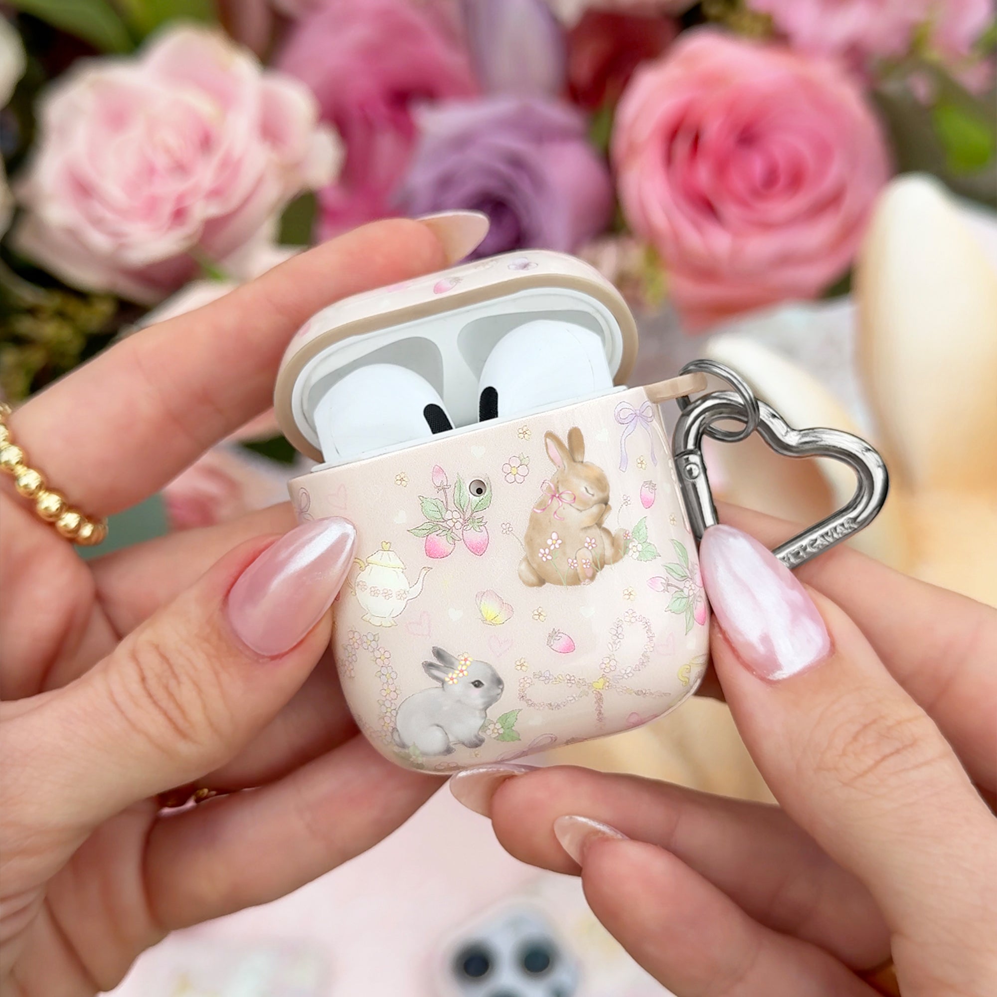 Cute Bunny & Bow AirPod Case for Apple AirPods 1/2/3 & Pro - Adorable Protective Cover for Girls & Women - Perfect Gift for Easter, Birthday & Daily Use