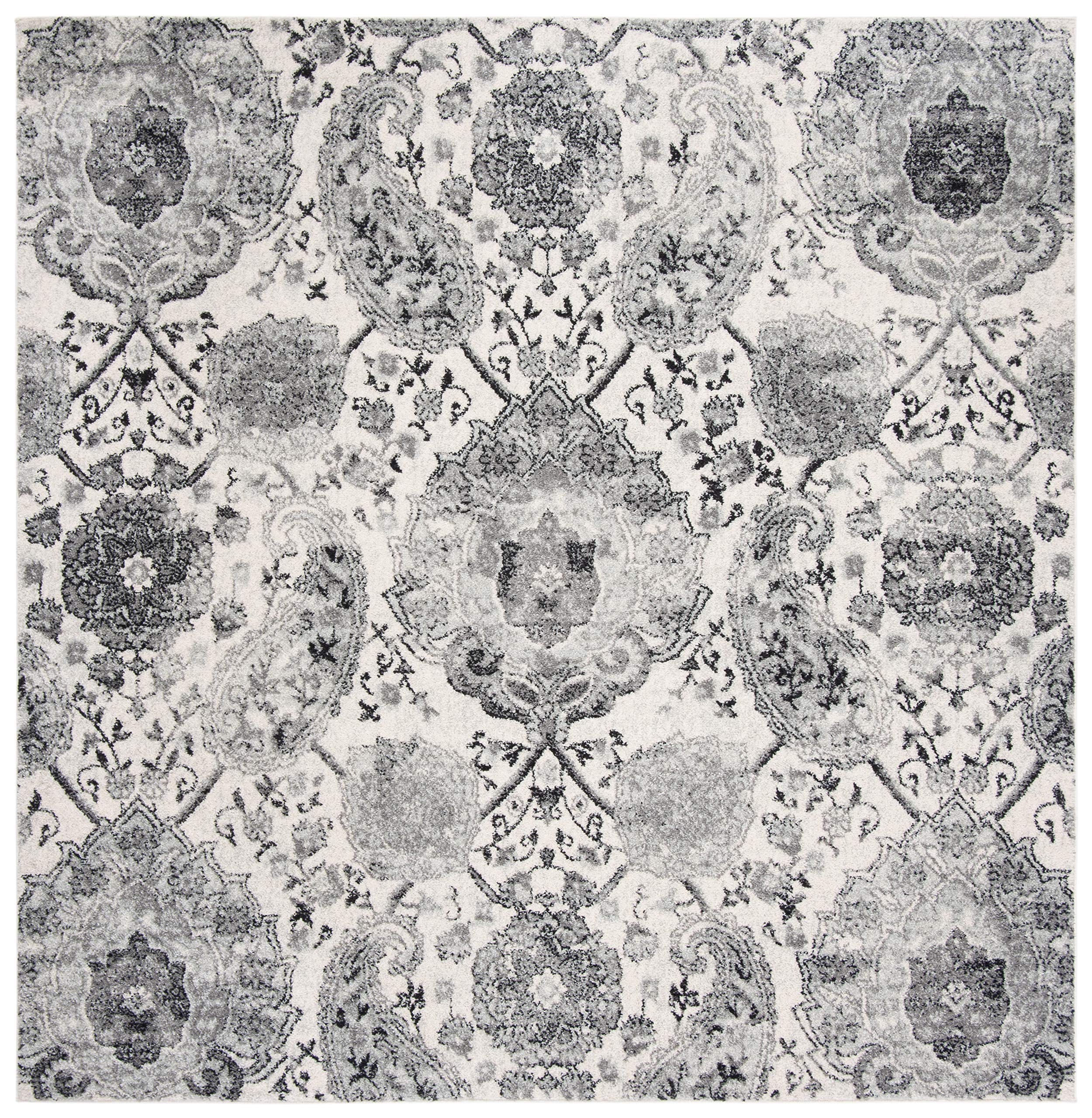 SAFAVIEH Madison Collection 9'x9' Square Cream & Silver Area Rug - Boho Chic Paisley Design, Non-Shedding, Soft & Durable - Perfect for Living Room, Bedroom, Dining Room or Home Office Decor