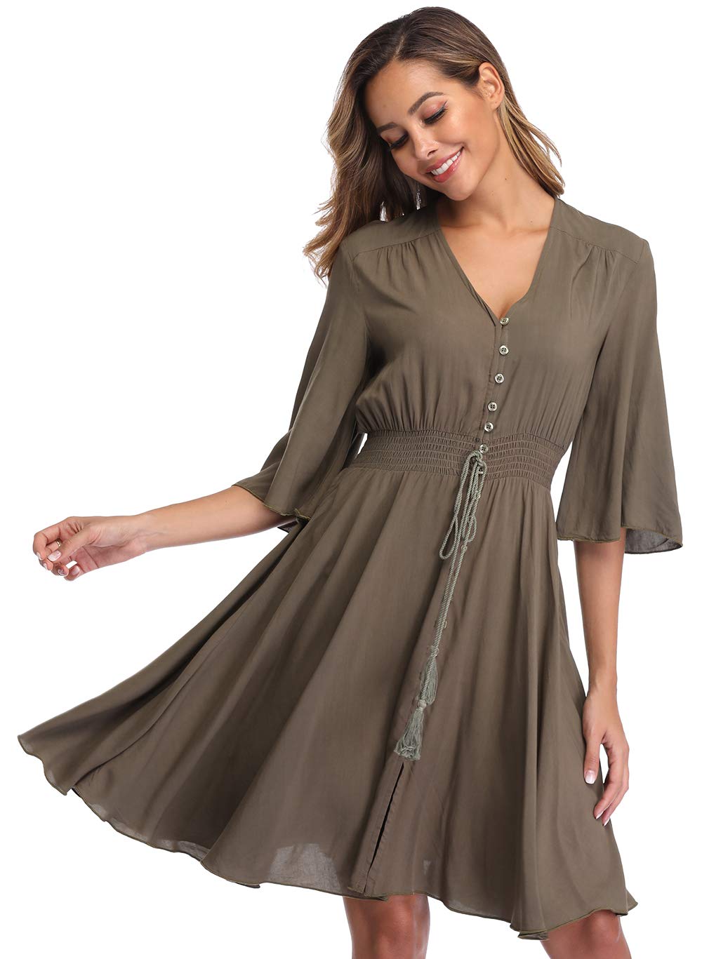 V Fashion Women's Floral Boho Button Up Summer Beach Dress - Flowy Split Maxi Dress with Floral Print for Vacation, Pool Party & Tropical Getaway