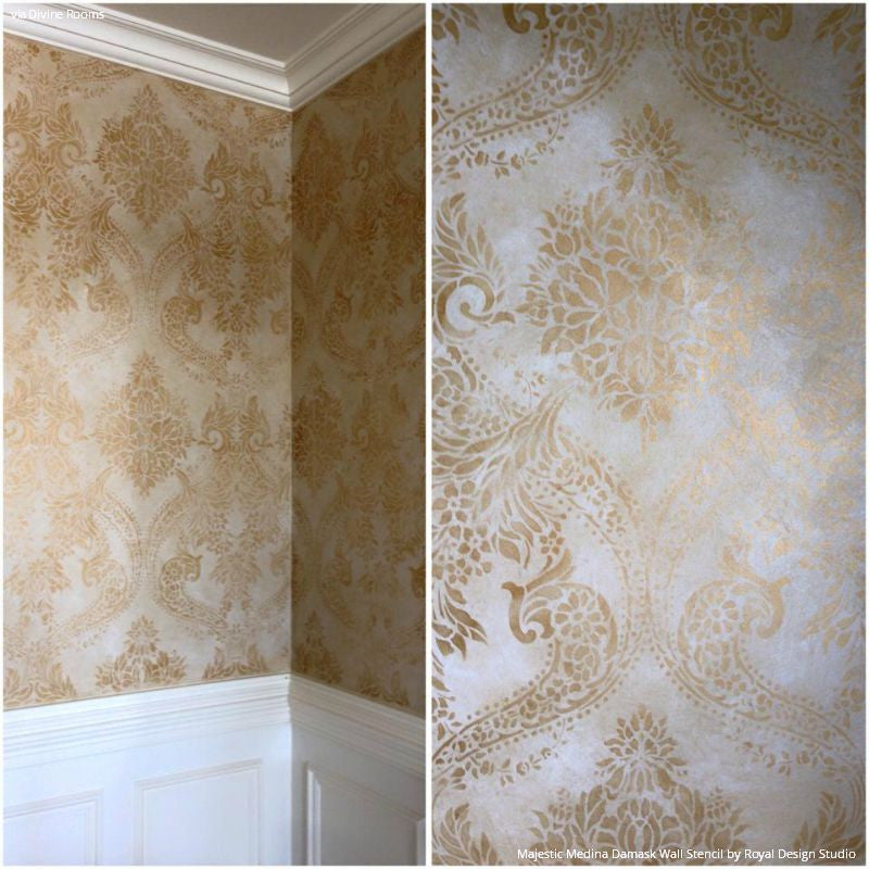 Majestic Medina Damask Wall Stencil - Reusable DIY Painting Template for Home Decor, Bedroom, Living Room, Accent Walls - Perfect for Wall Art, Murals, and Interior Design Projects