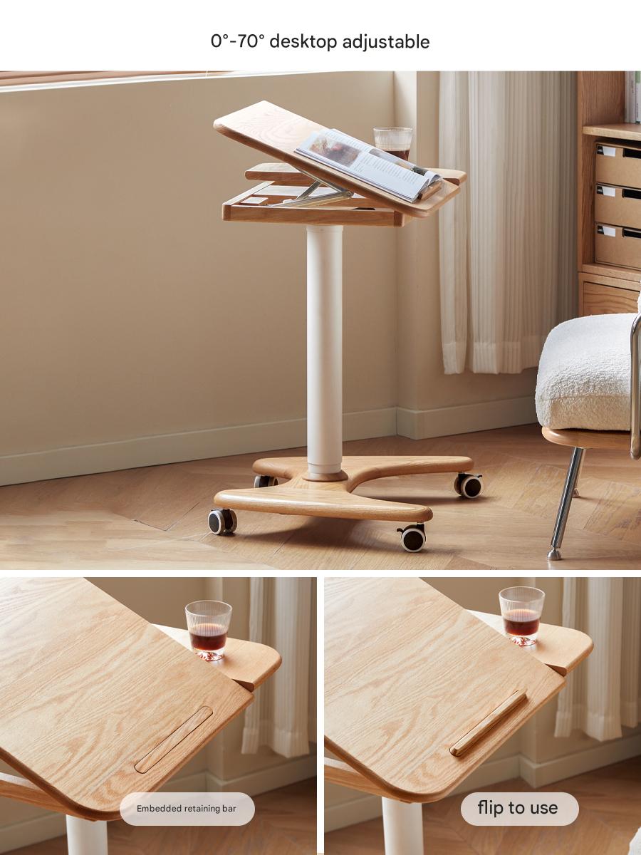 Solid Oak & Ash Wood Adjustable Height Standing Desk - Ergonomic Mobile Workstation for Home Office, Study & Workspace
