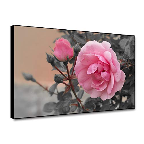 Pink Rose Flower Wall Art - 40x50cm Frameless Canvas Print for Bathroom, Bedroom, and Hotel Decor | Blooming Floral Picture for Home & Office