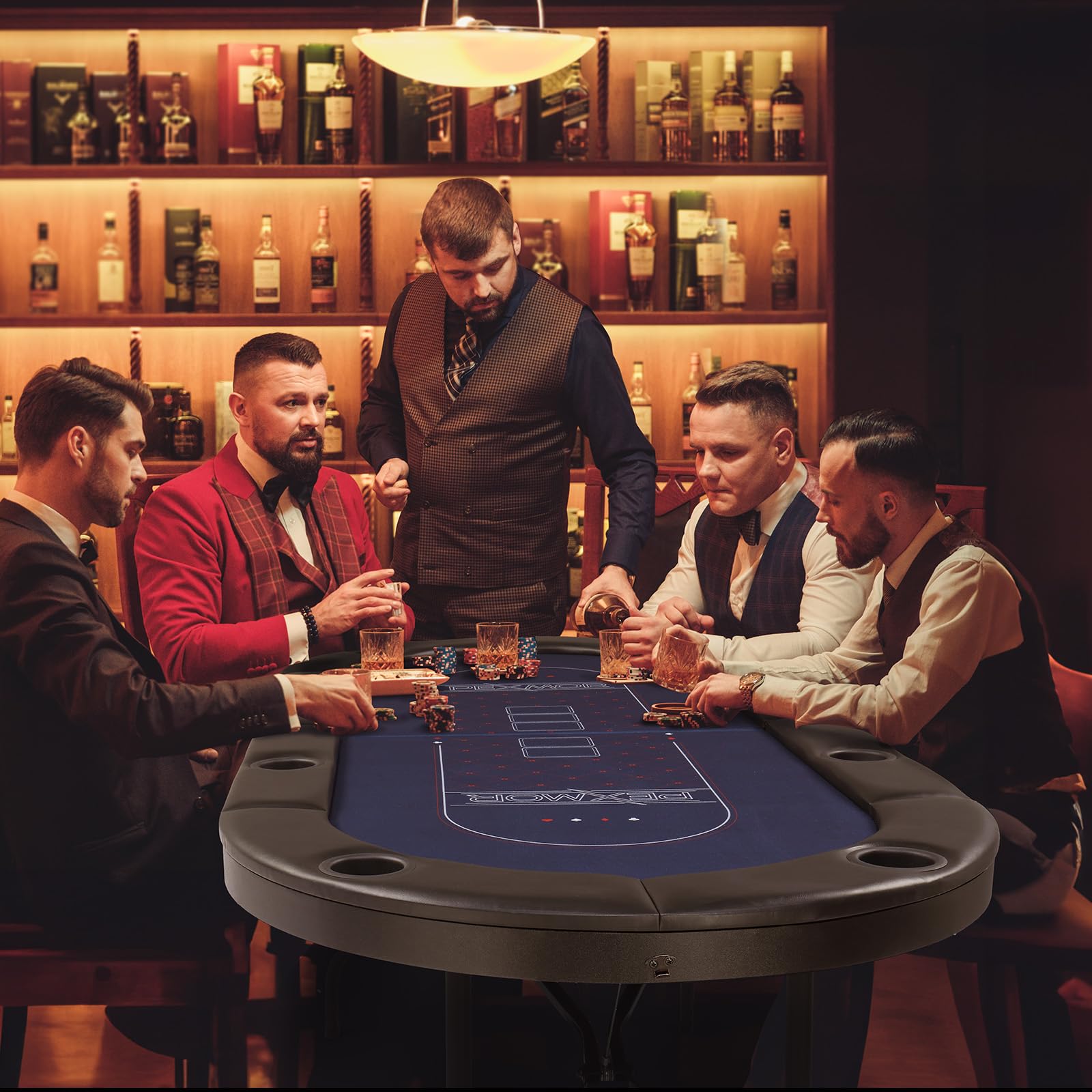 PEXMOR 8-Player Foldable Poker Table with Stainless Steel Cup Holders - Casino-Grade Felt & Water-Resistant Cushioned Rail - Texas Holdem Blackjack Game Table for Home & Casino Nights | Perfect for Poker Parties, Game Rooms & Casino-Themed Events