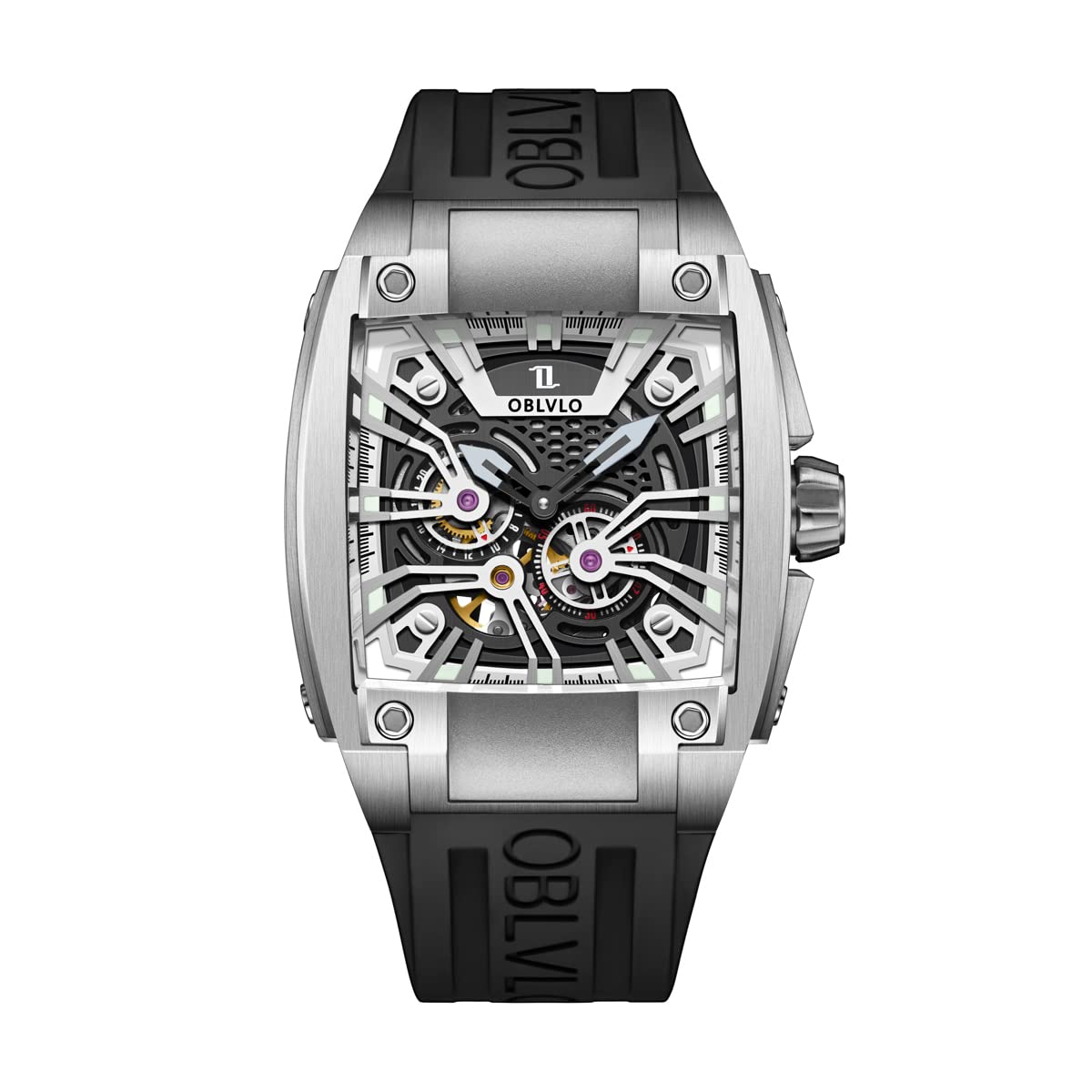 Men's Super Luminous Automatic Watch - Luxury Sport Square Skeleton Mechanical Watch with Rubber Strap | Waterproof & Shock Resistant | Perfect for Business, Casual Wear & Outdoor Activities (GM)