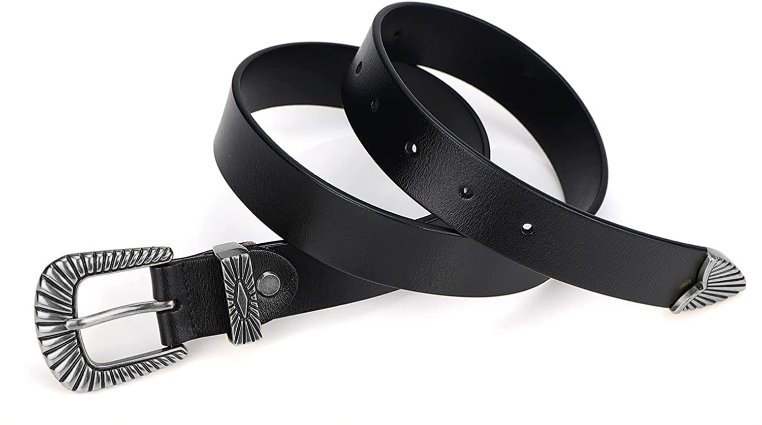ALAIX Women's Leather Belts with Silver & Gold Buckle - Stylish Black Western Belts for Jeans & Pants | Perfect for Casual Outfits, Office Wear & Western Fashion