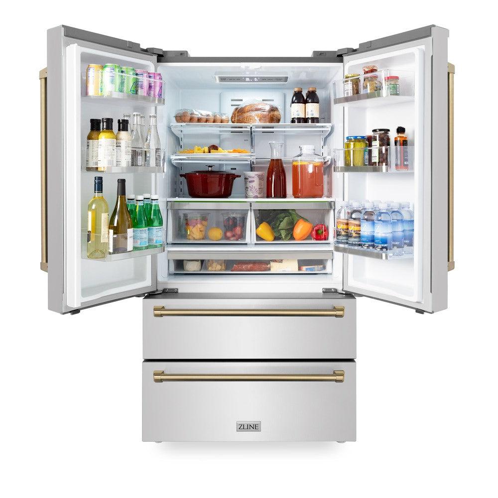 ZLINE Autograph Edition 48-inch Stainless Steel Dual Fuel Range Kitchen Package with Range Hood, Dishwasher & Refrigerator - Champagne Bronze Accents (4KAPR RARHDWM48 CB) | Premium Kitchen Appliances for Modern Homes & Professional Chefs