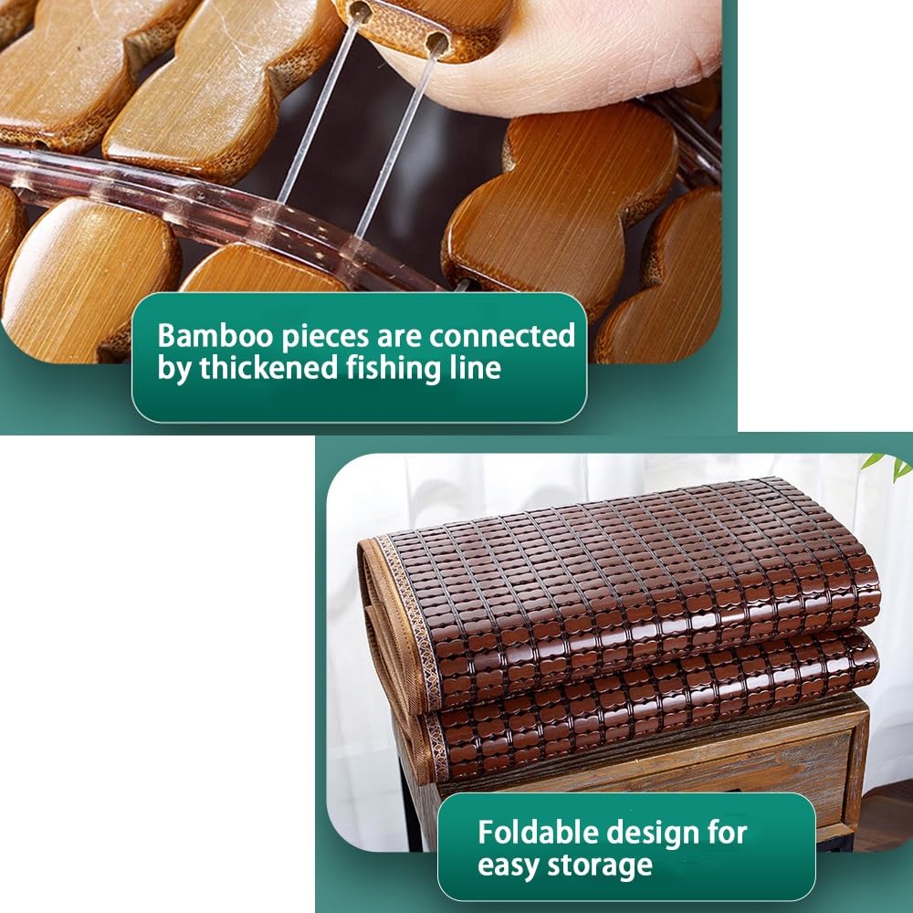 Natural Bamboo Cooling Sleeping Mat - Foldable & Breathable Summer Bed Mat for Home, Dorm, Travel - Easy to Clean & Portable for Hot Weather, Camping, Yoga & Outdoor Use