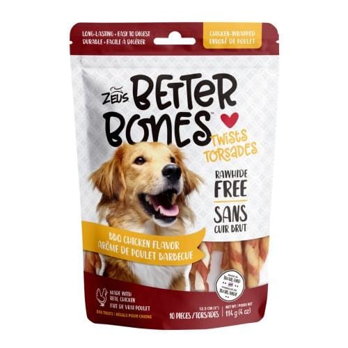Zeus Better Bones BBQ Chicken Flavor Dog Treats - Chicken Wrapped Twists, 10 Count - Perfect for Training Rewards & Dental Health Snacks