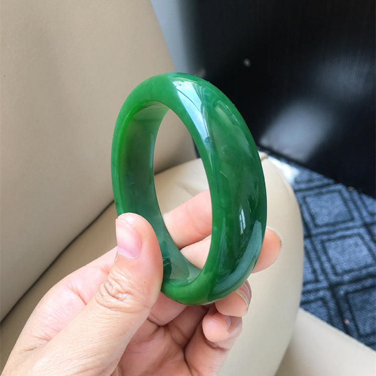 Natural Jade Bangle Bracelet - 56.8mm Inner Diameter Nephrite Jade Bangle (NBE017) - Elegant Gift for Women, Perfect for Weddings & Special Occasions