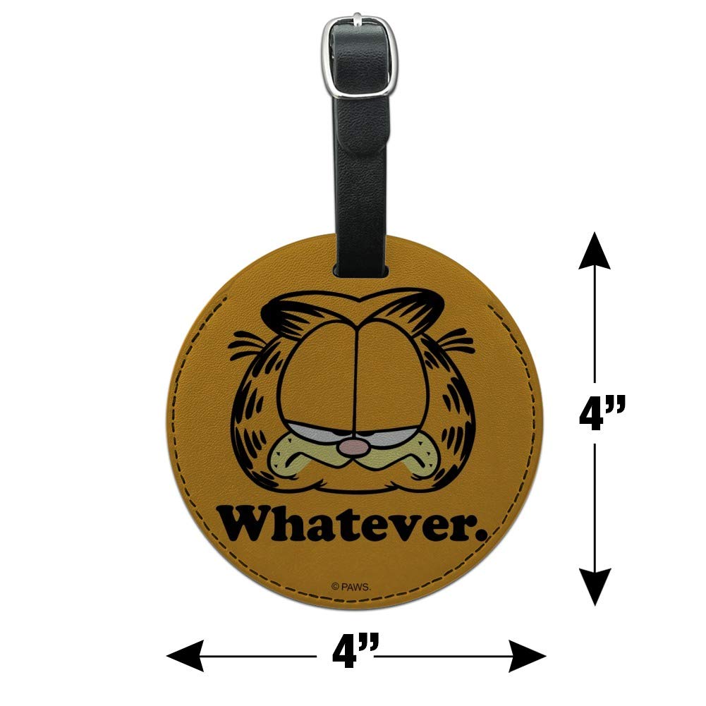 Garfield Whatever Face Round Leather Luggage Tag - Durable Suitcase ID Tag for Carry-On Bags - Perfect for Travel Identification & Personalization
