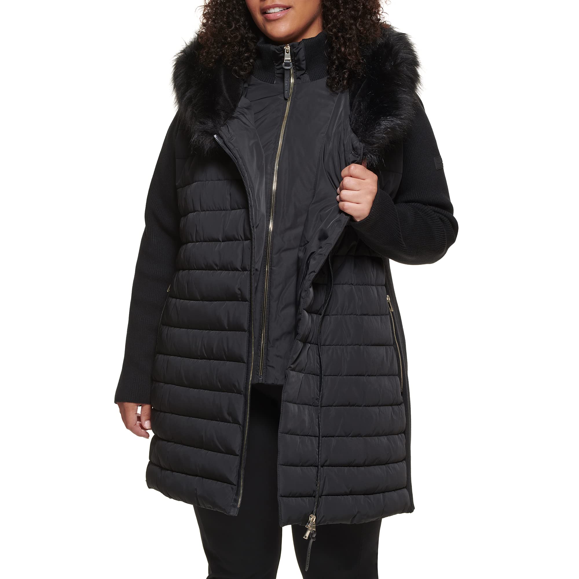 Calvin Klein Women's Plus Size Lightweight Faux Puffer Jacket for Winter | Water-Resistant Quilted Coat for Outdoor Activities & Casual Wear
