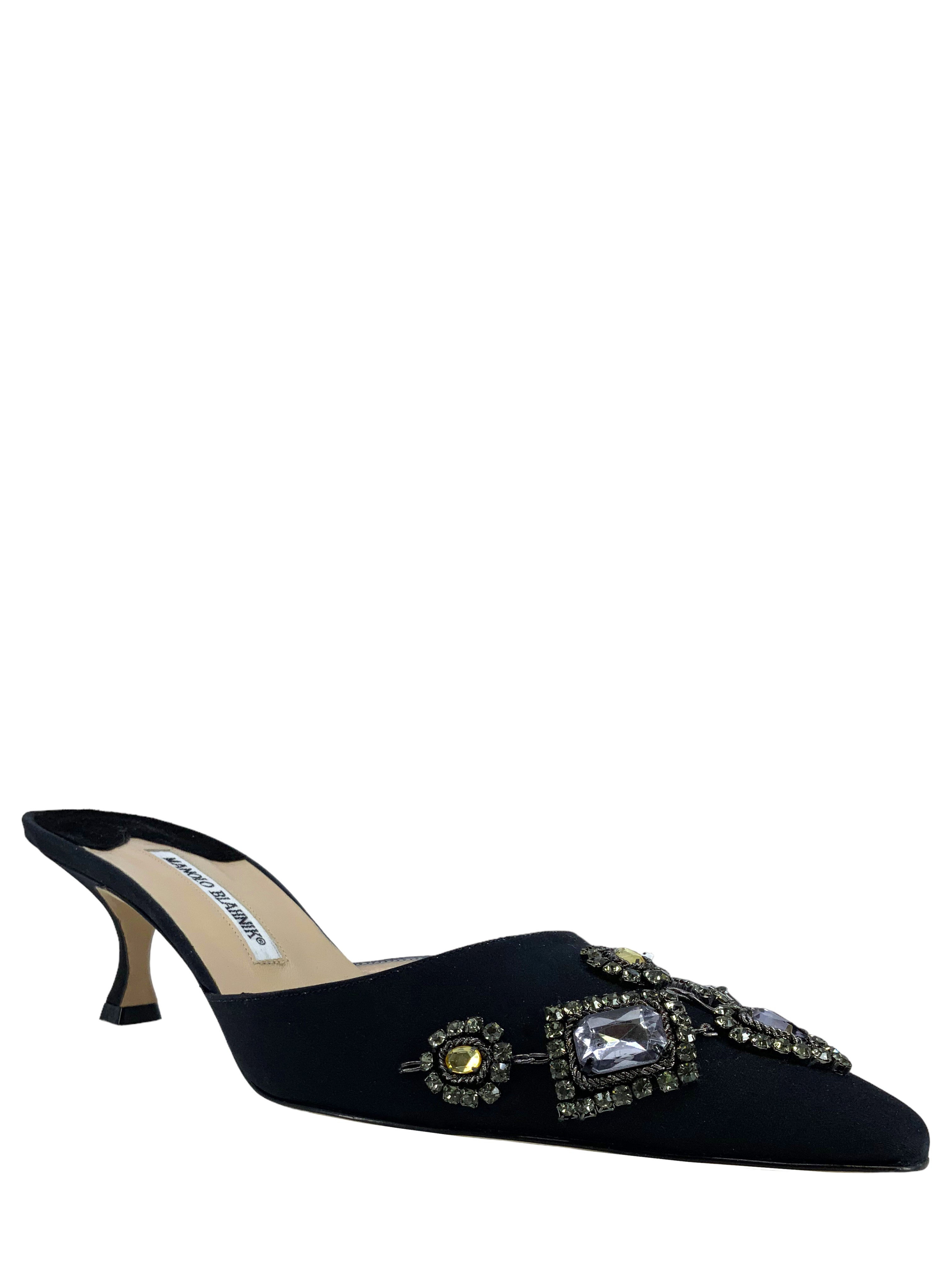 Manolo Blahnik Embellished Satin Mules - Women's Size 11 Luxury Designer Shoes for Weddings & Special Occasions